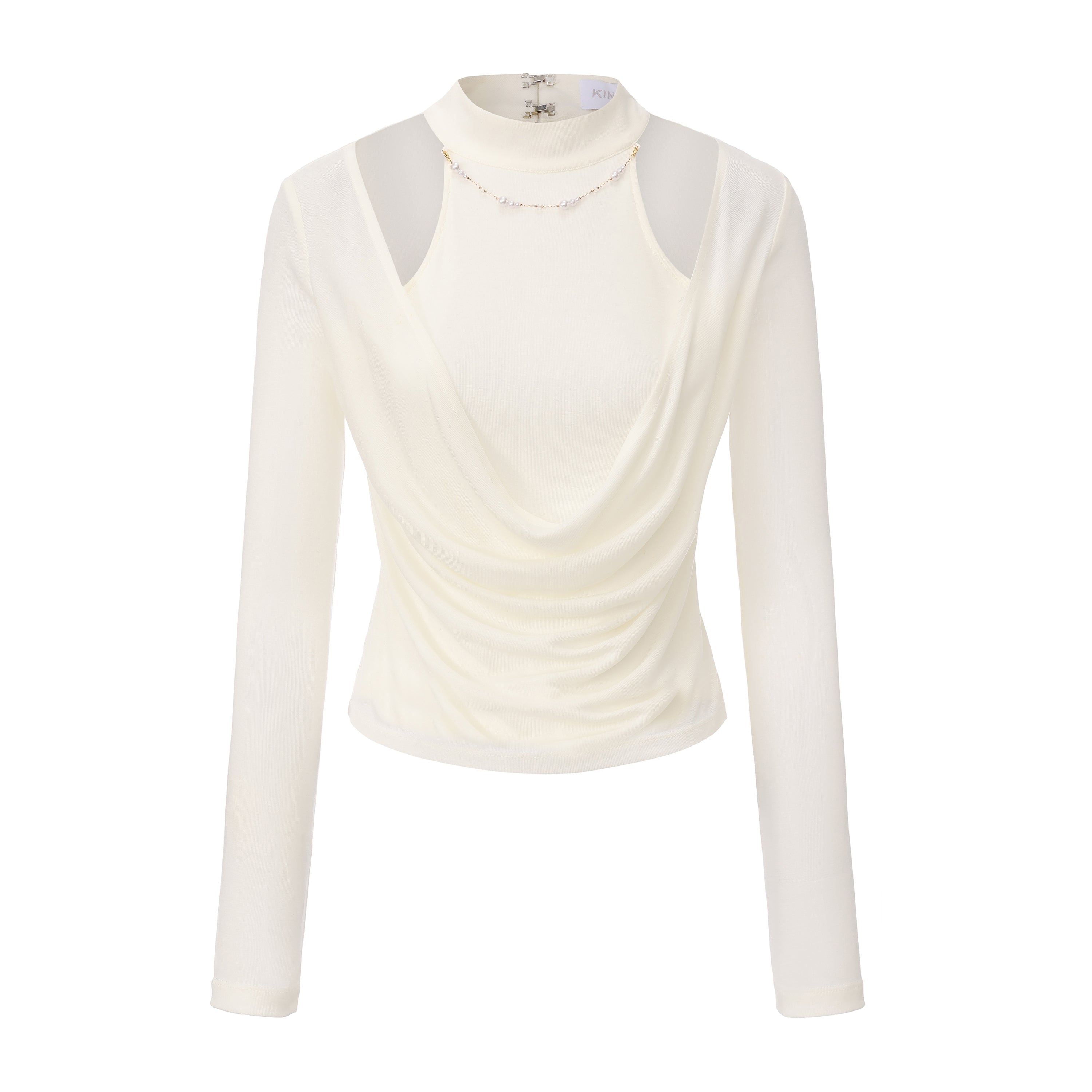 White Beaded Mock-Neck False Two-Piece Top