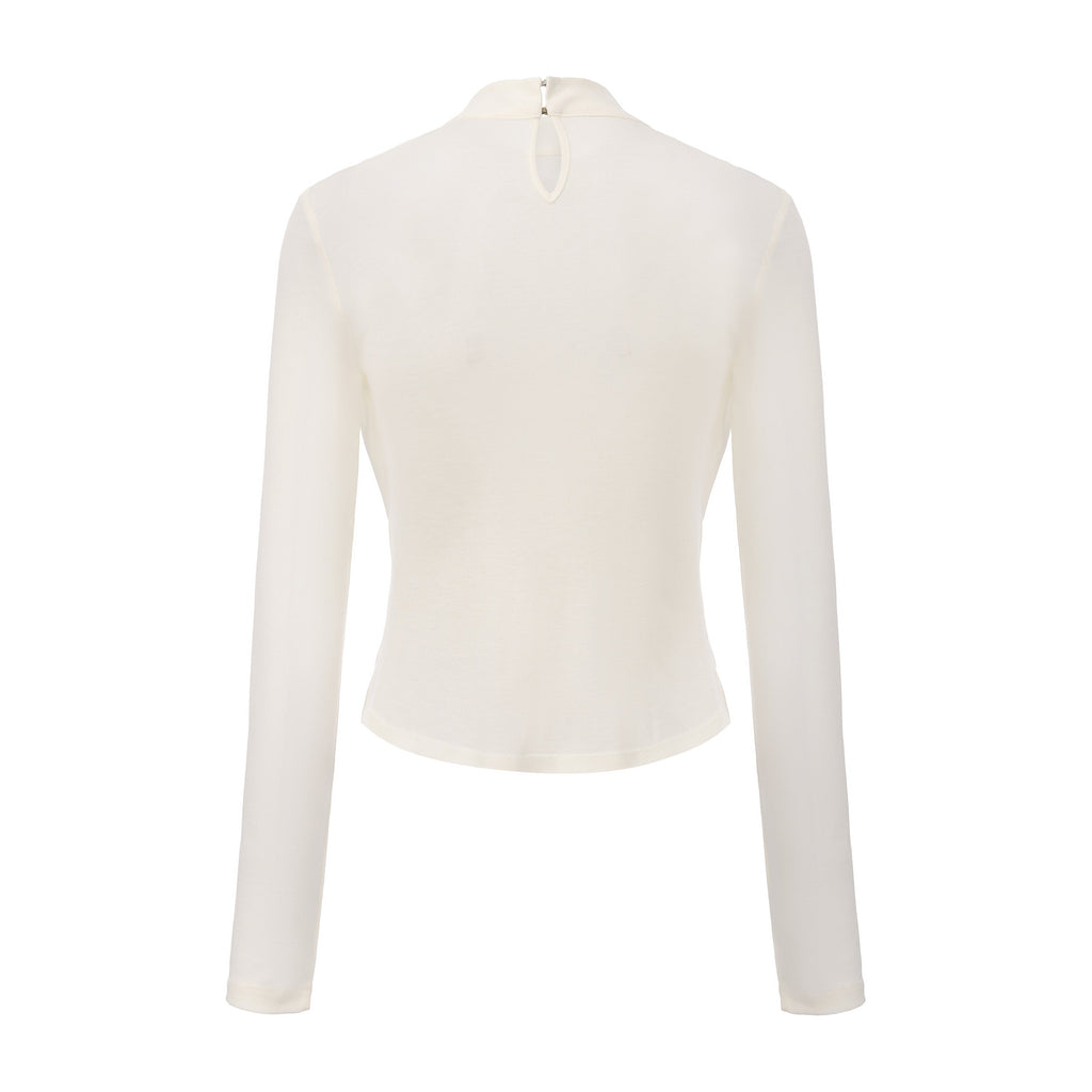 White Beaded Mock-Neck False Two-Piece Top