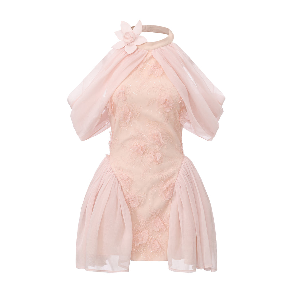 Pink Heavy Lace A-line Dress