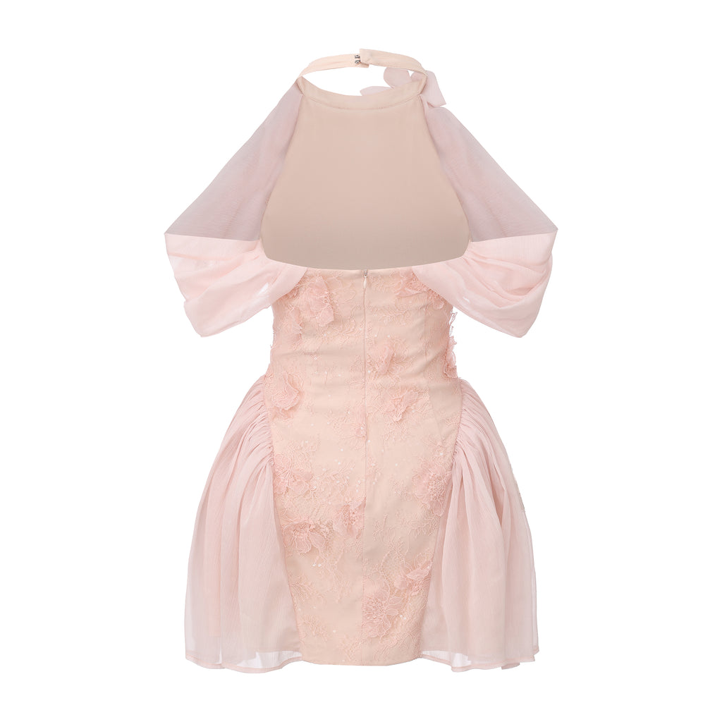 Pink Heavy Lace A-line Dress