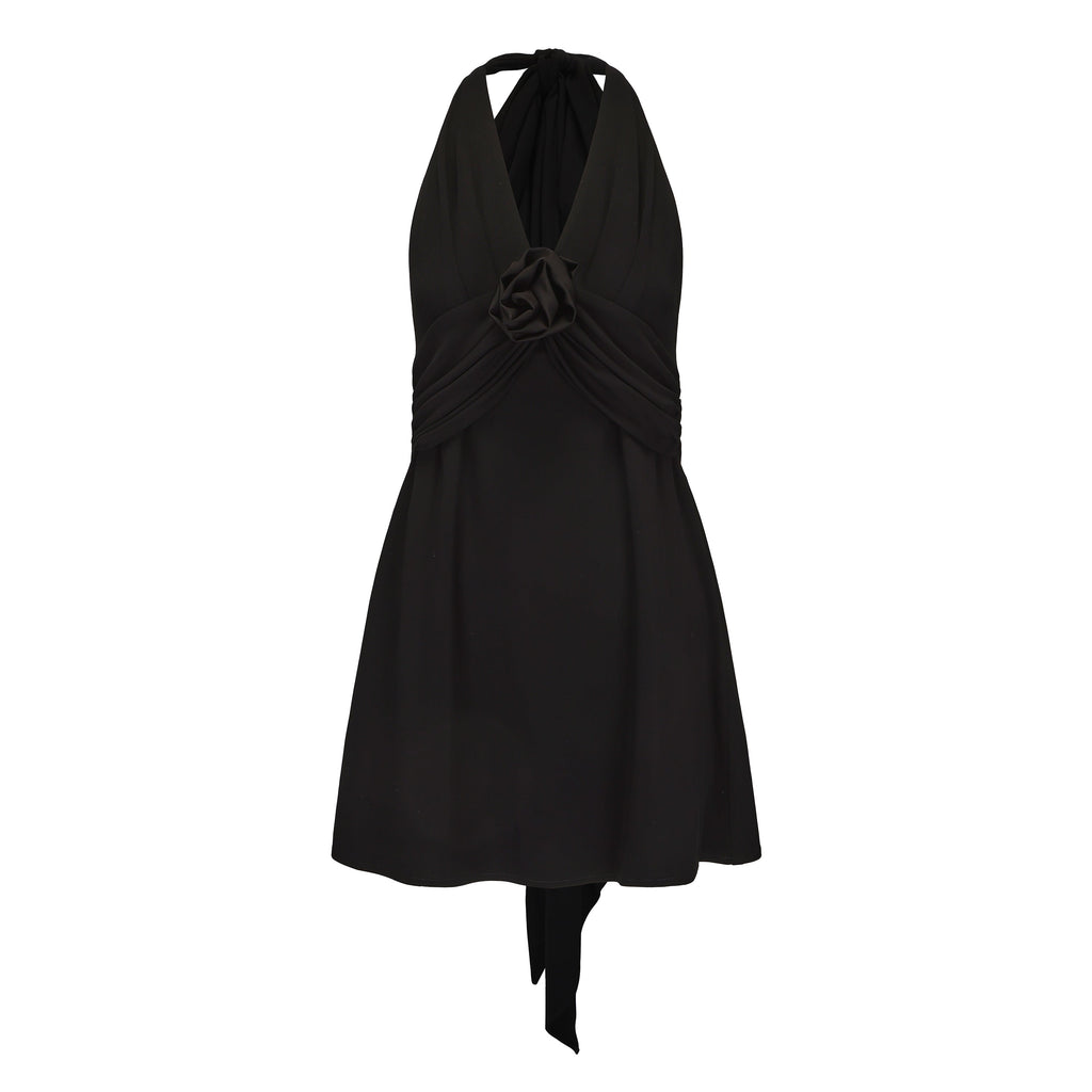 Black Halter Santin Dress