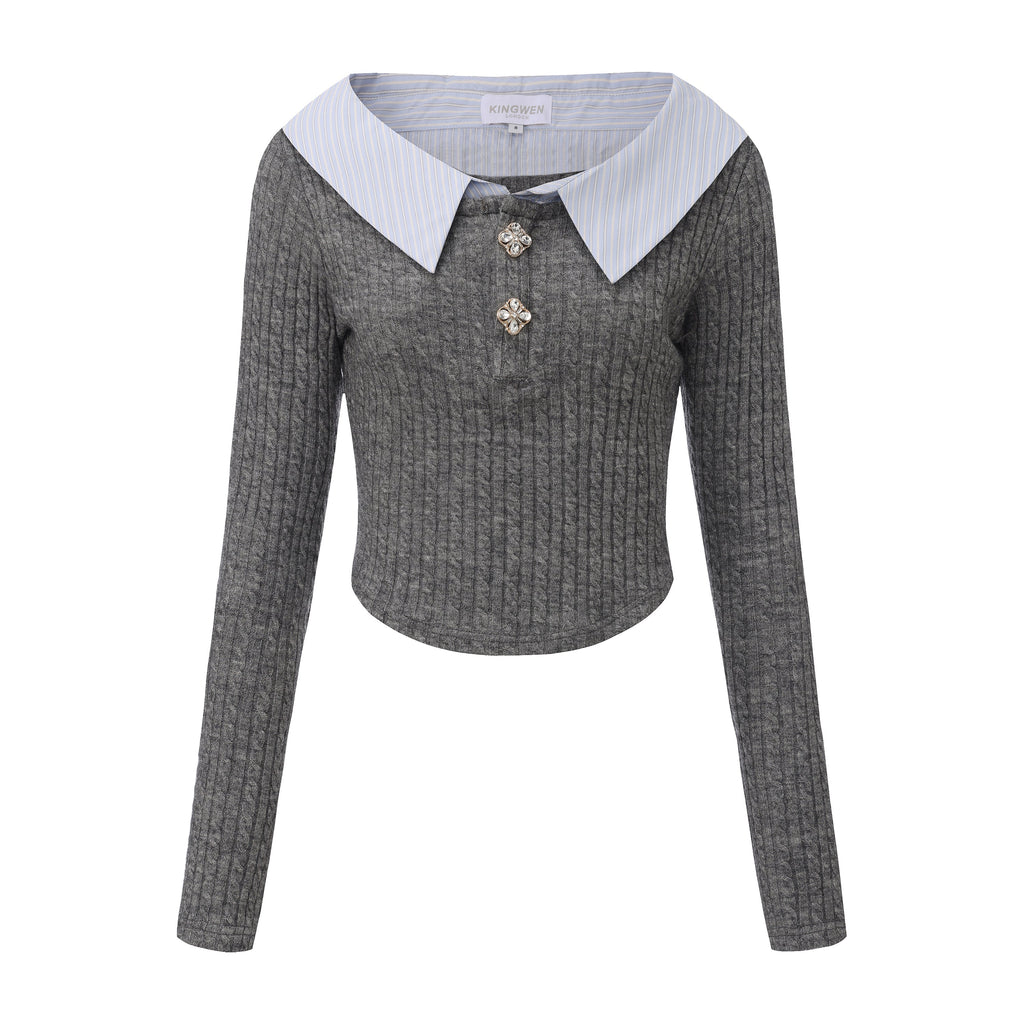 Gray Knit Patchwork Base Layer