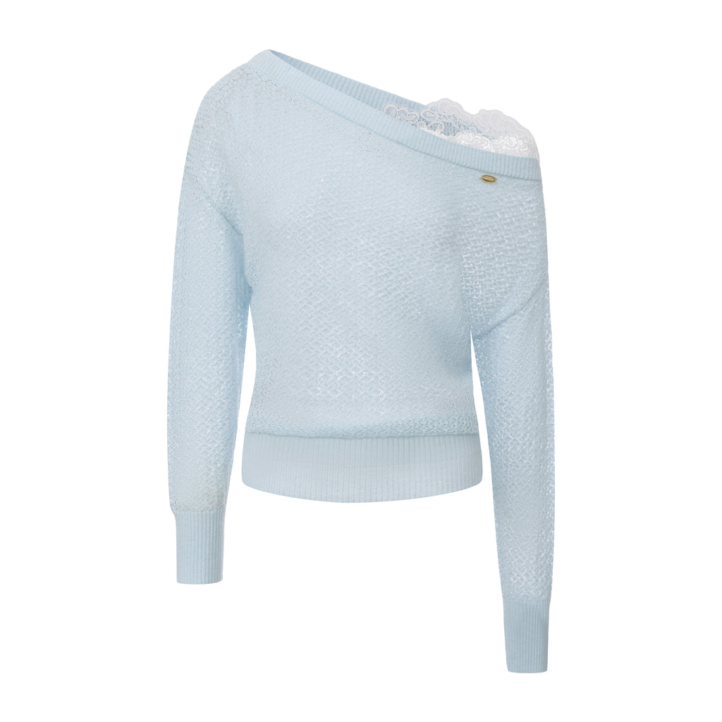 Blue Lace Panel Shell Knit Cardigan