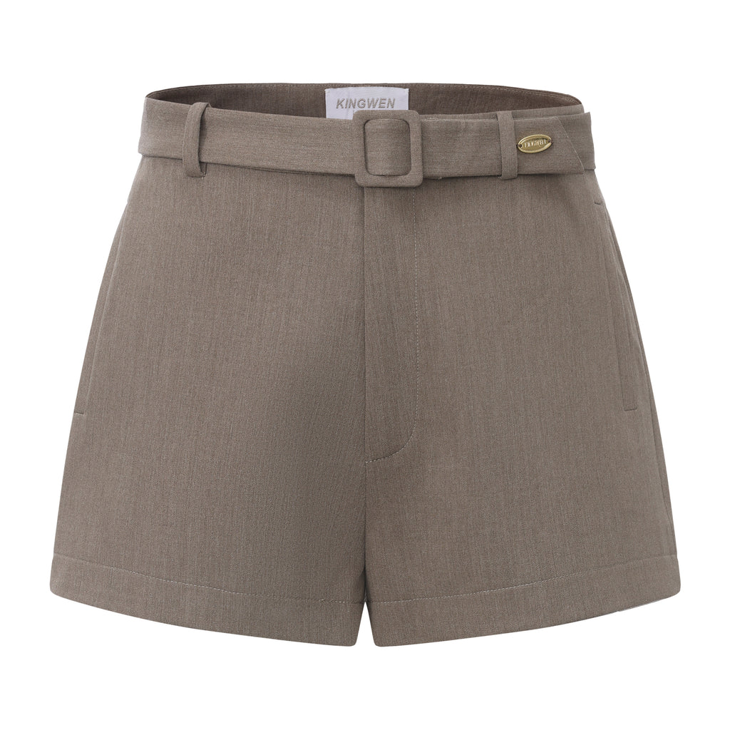 Warm Grey Wide Belt Shorts