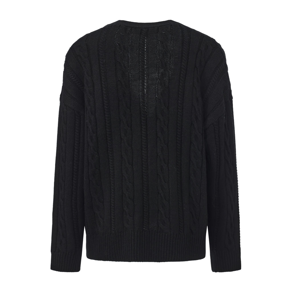 Black Oversized Knit Chain Detail Gold Button Cardigan Coat