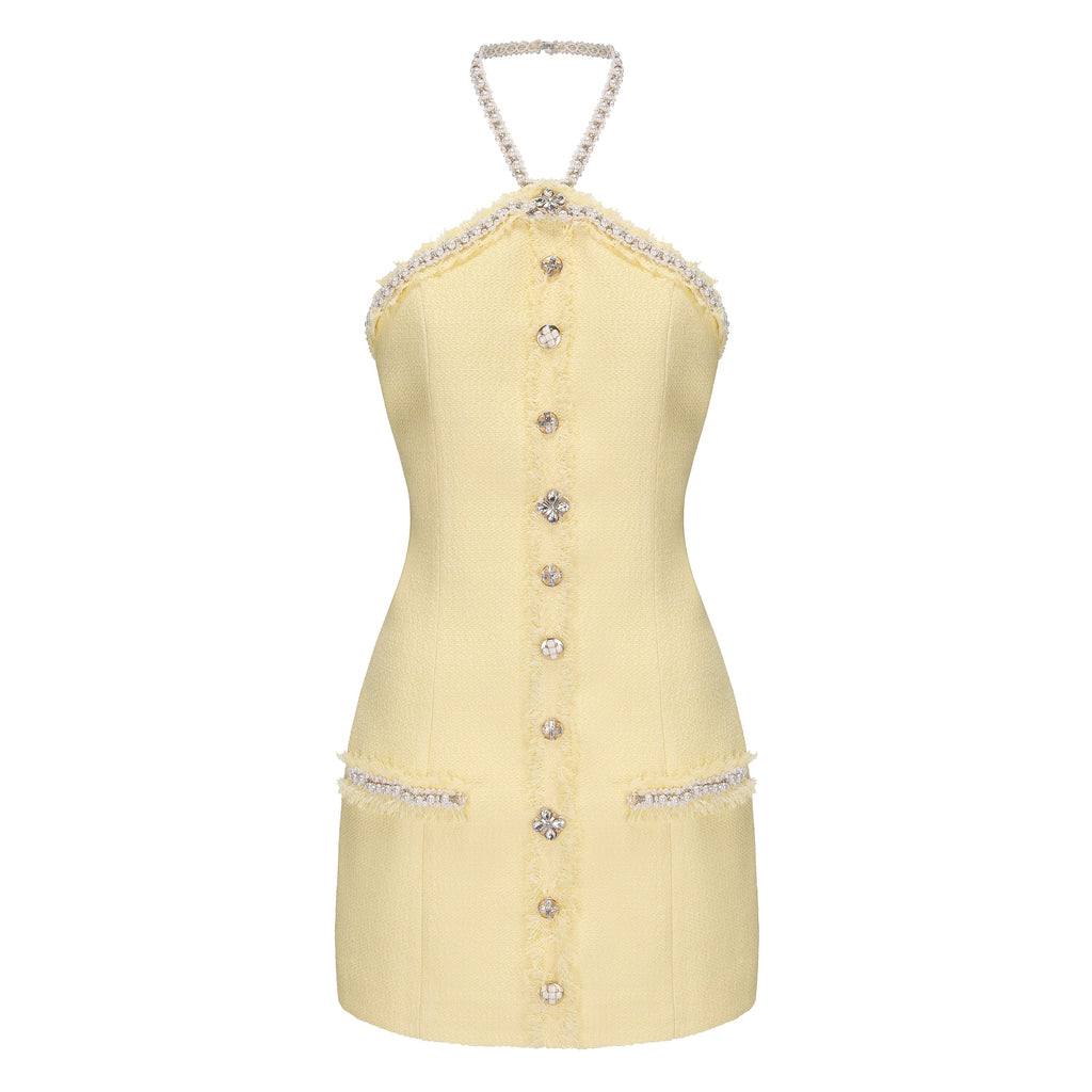 Yellow Tweed Halter Dress