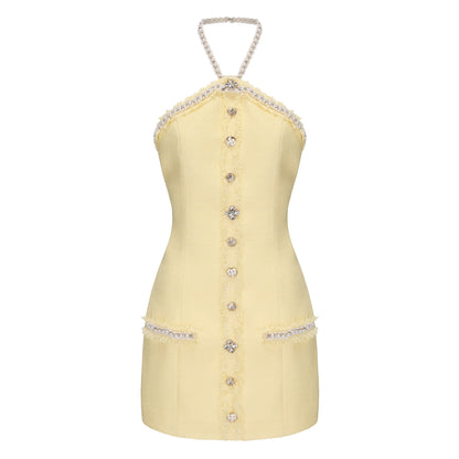 Yellow Tweed Halter Dress