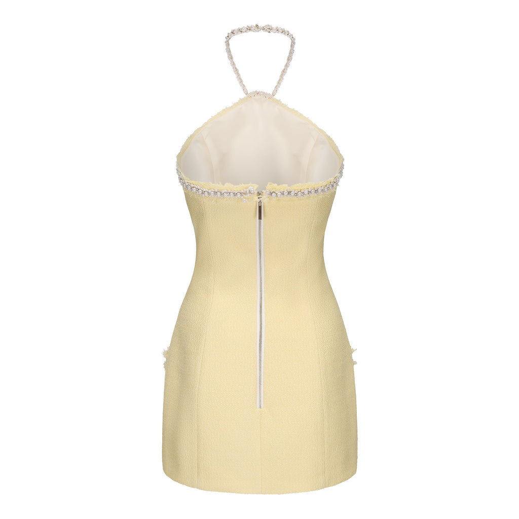Yellow Tweed Halter Dress