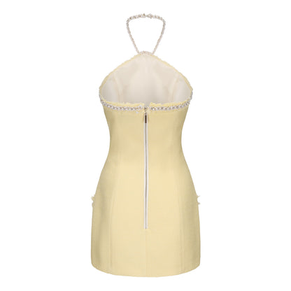 Yellow Tweed Halter Dress