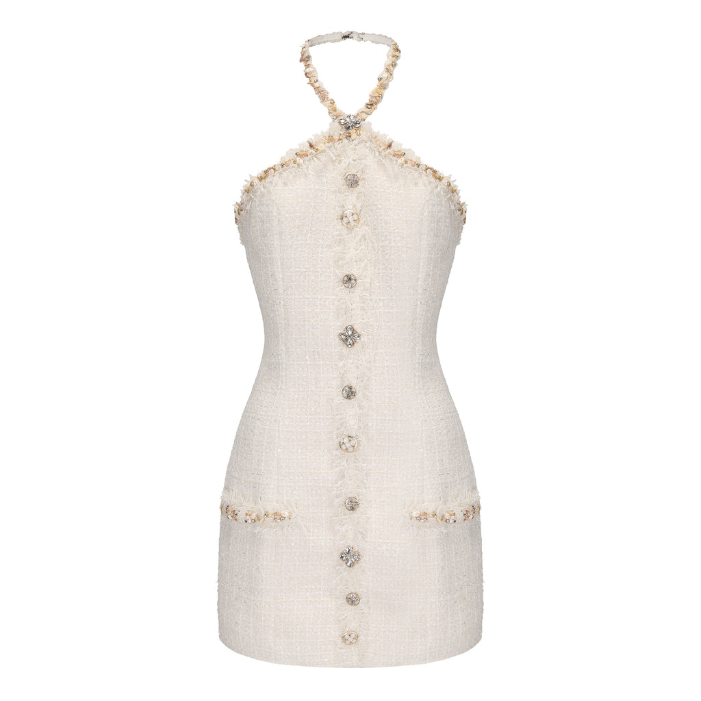 White Tweed Halter Dress