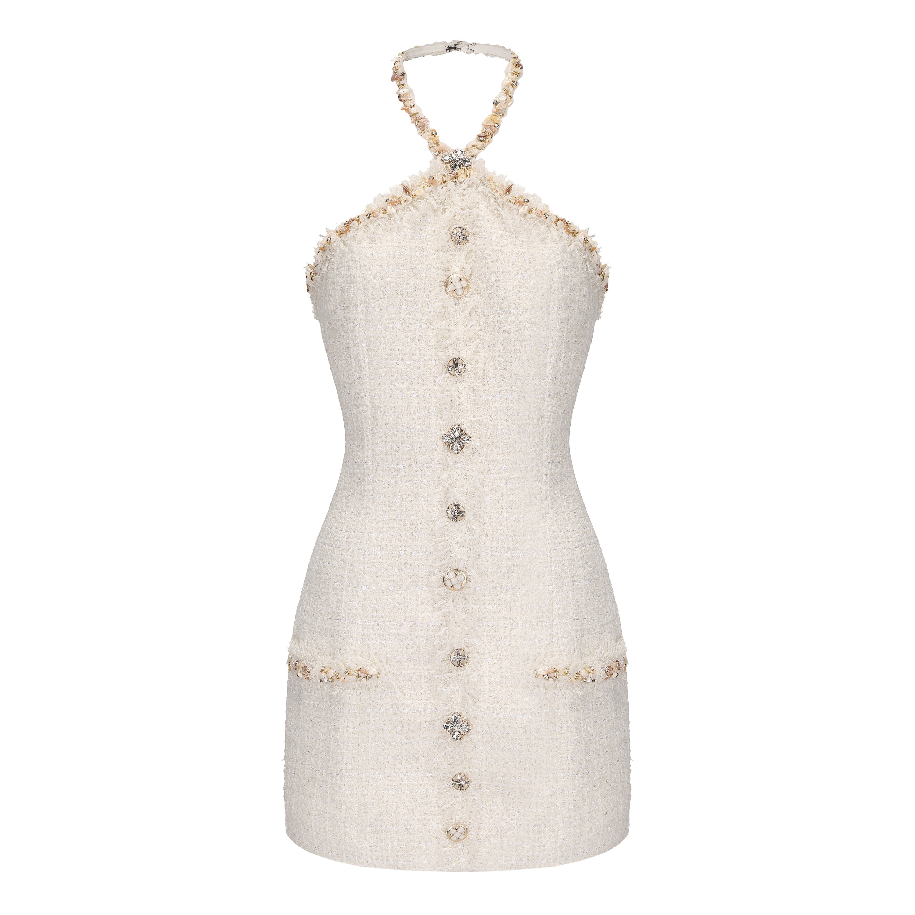 White Tweed Halter Dress
