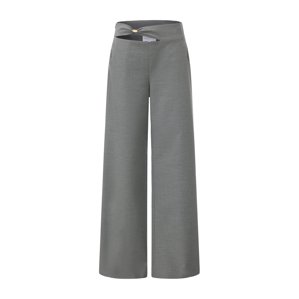Warm Grey Bow Hollow Spliced Straight-Leg Pants