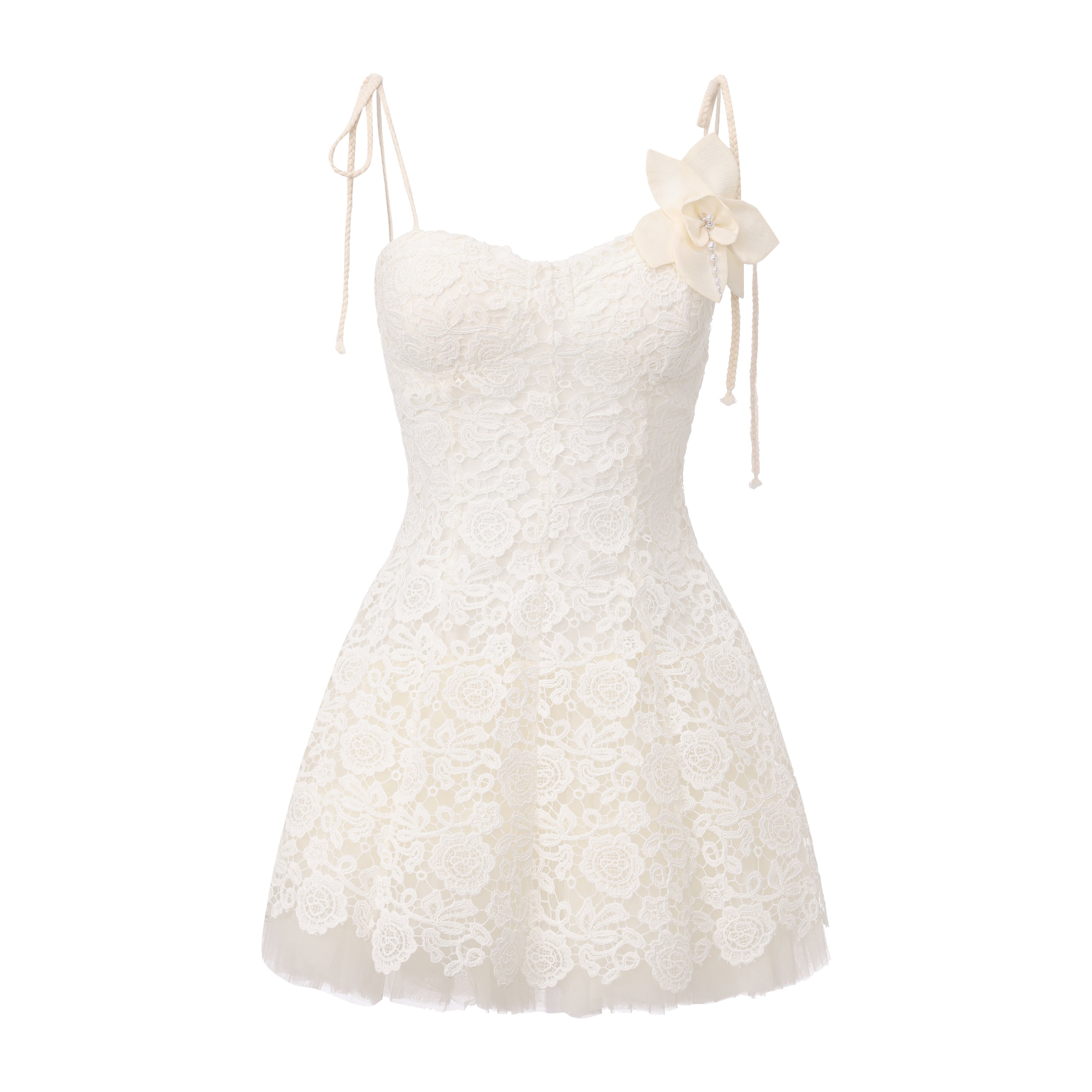 White Rattan Woven Shoulder Strap A-line Dress