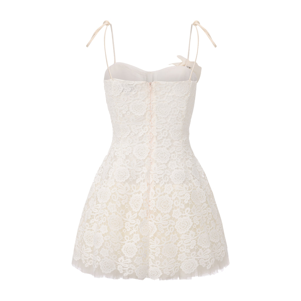 White Rattan Woven Shoulder Strap A-line Dress