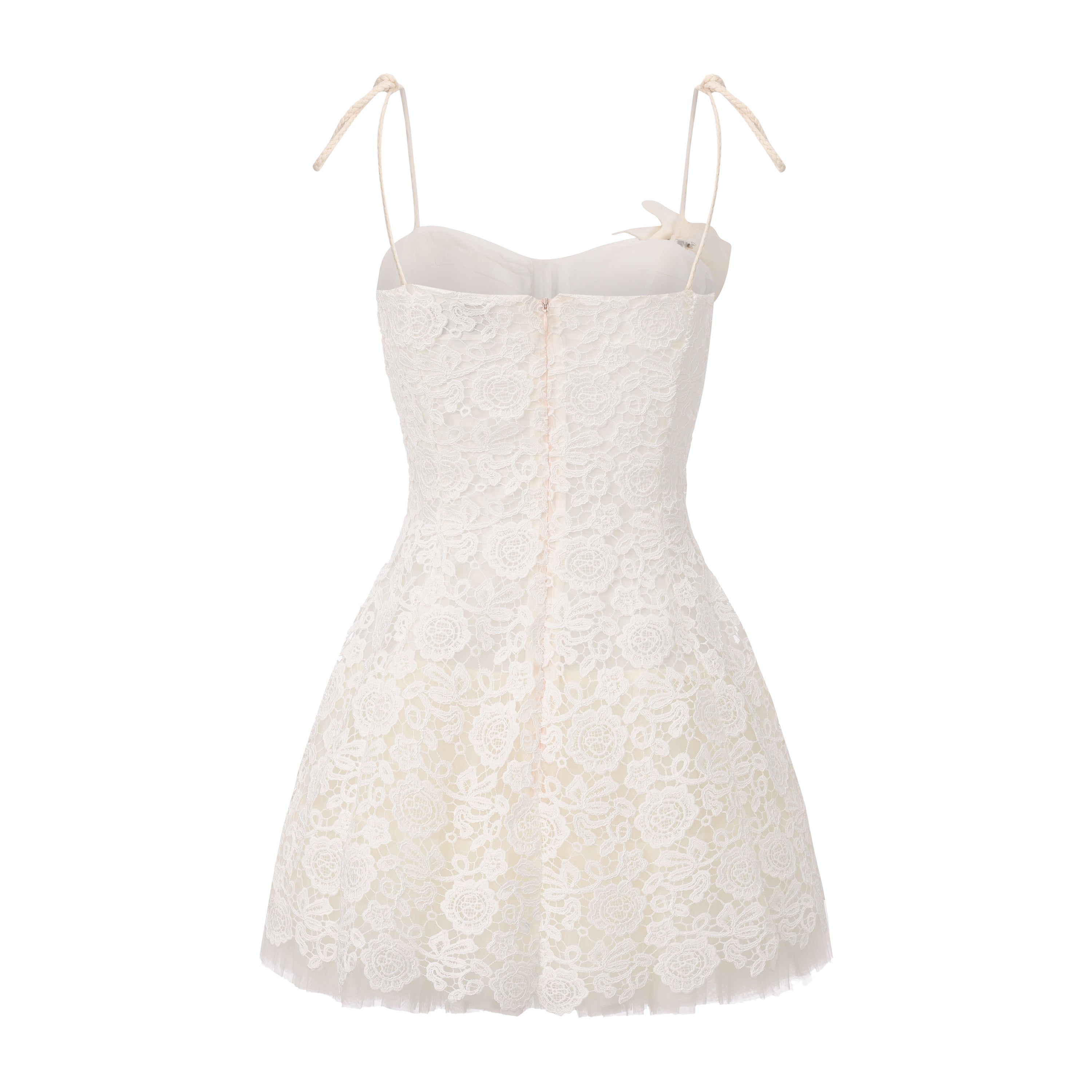 White Rattan Woven Shoulder Strap A-line Dress