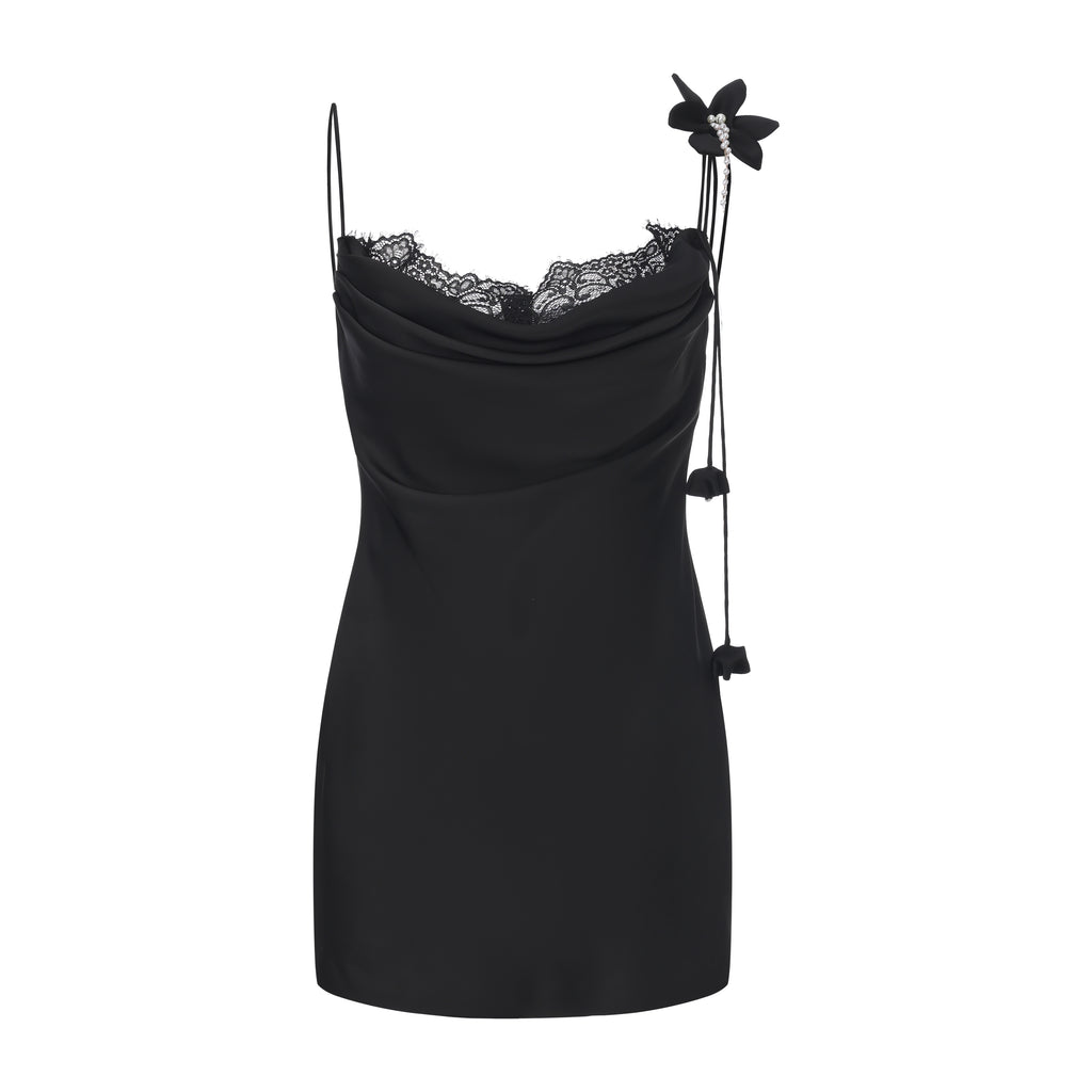 Black Lace Panel Iris Tie Dress
