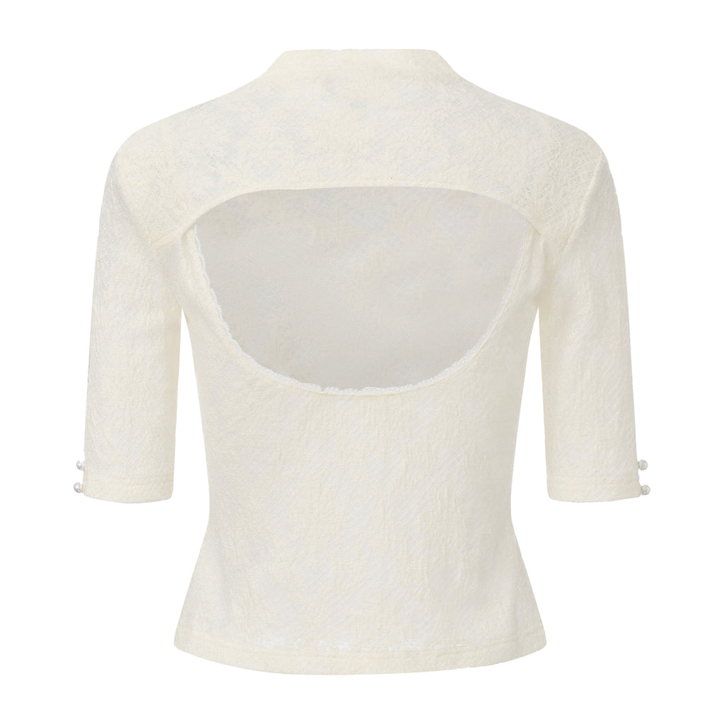 Beige Lace Mid-Neck Layering Top