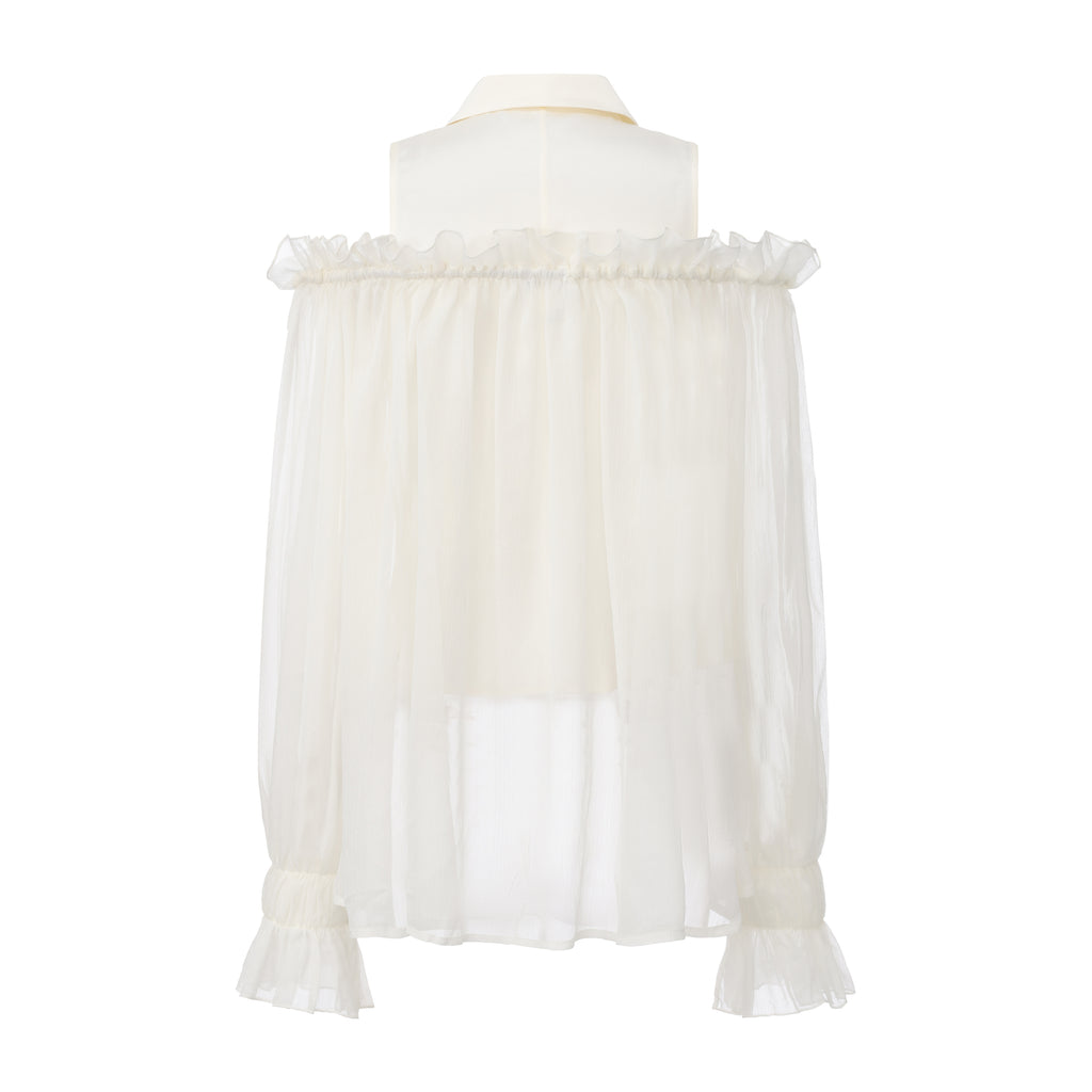 White Off-Shoulder Glitter Mesh Twin Set Top