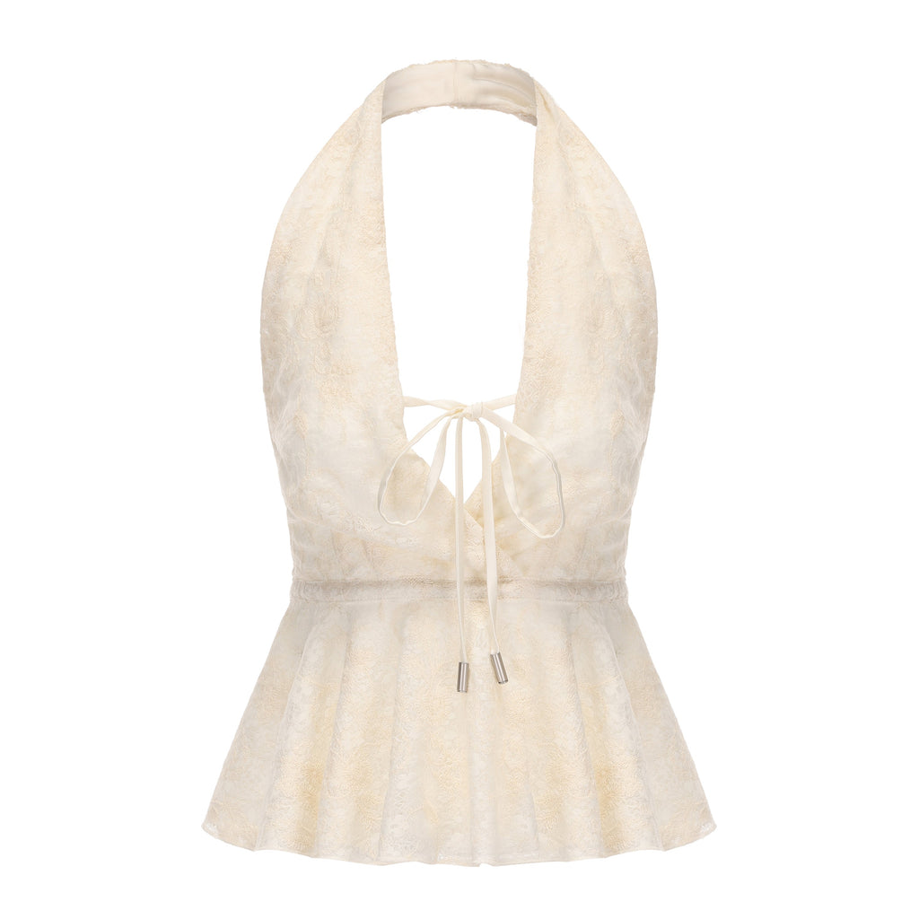 Beige Jacquard Halter Top