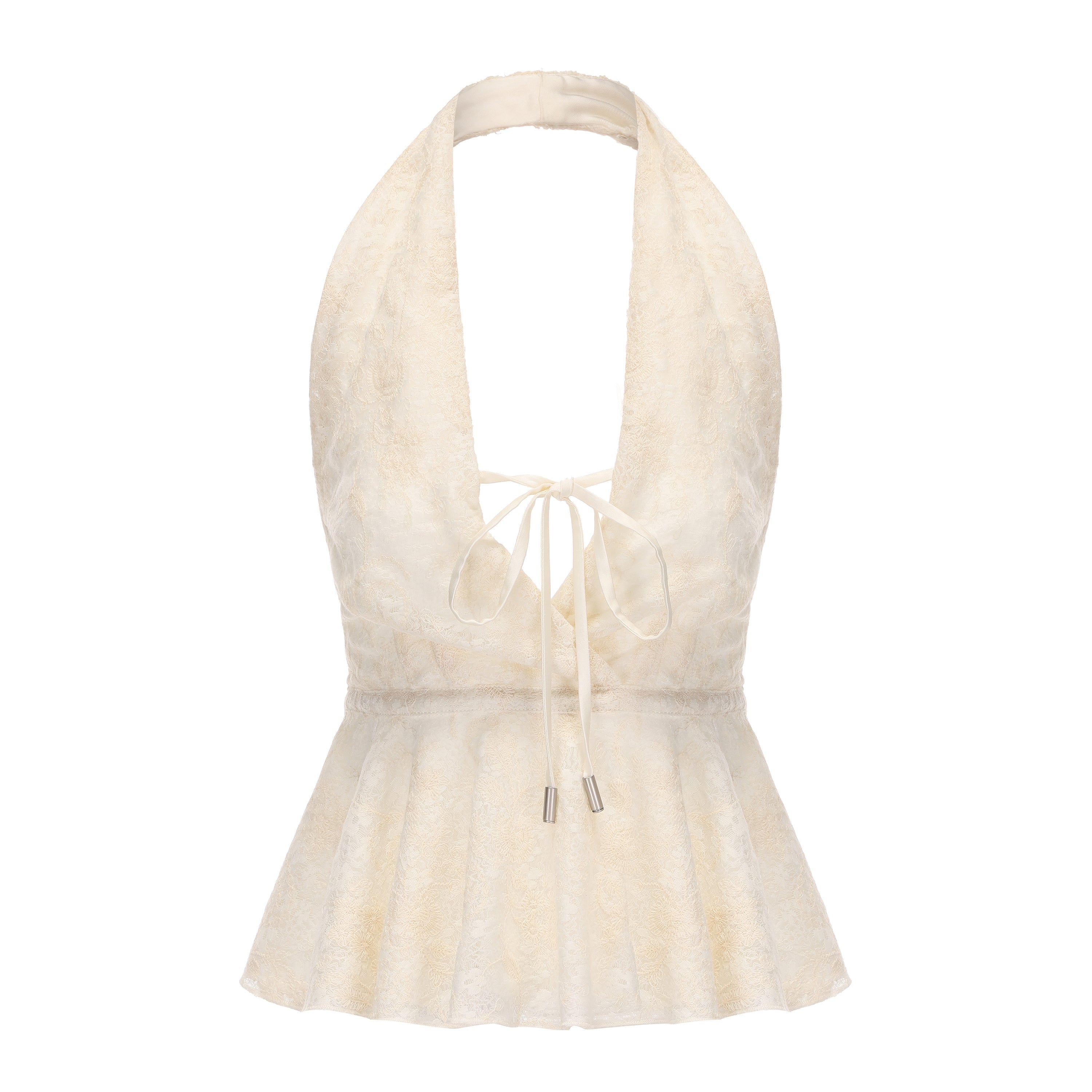 Beige Jacquard Halter Top
