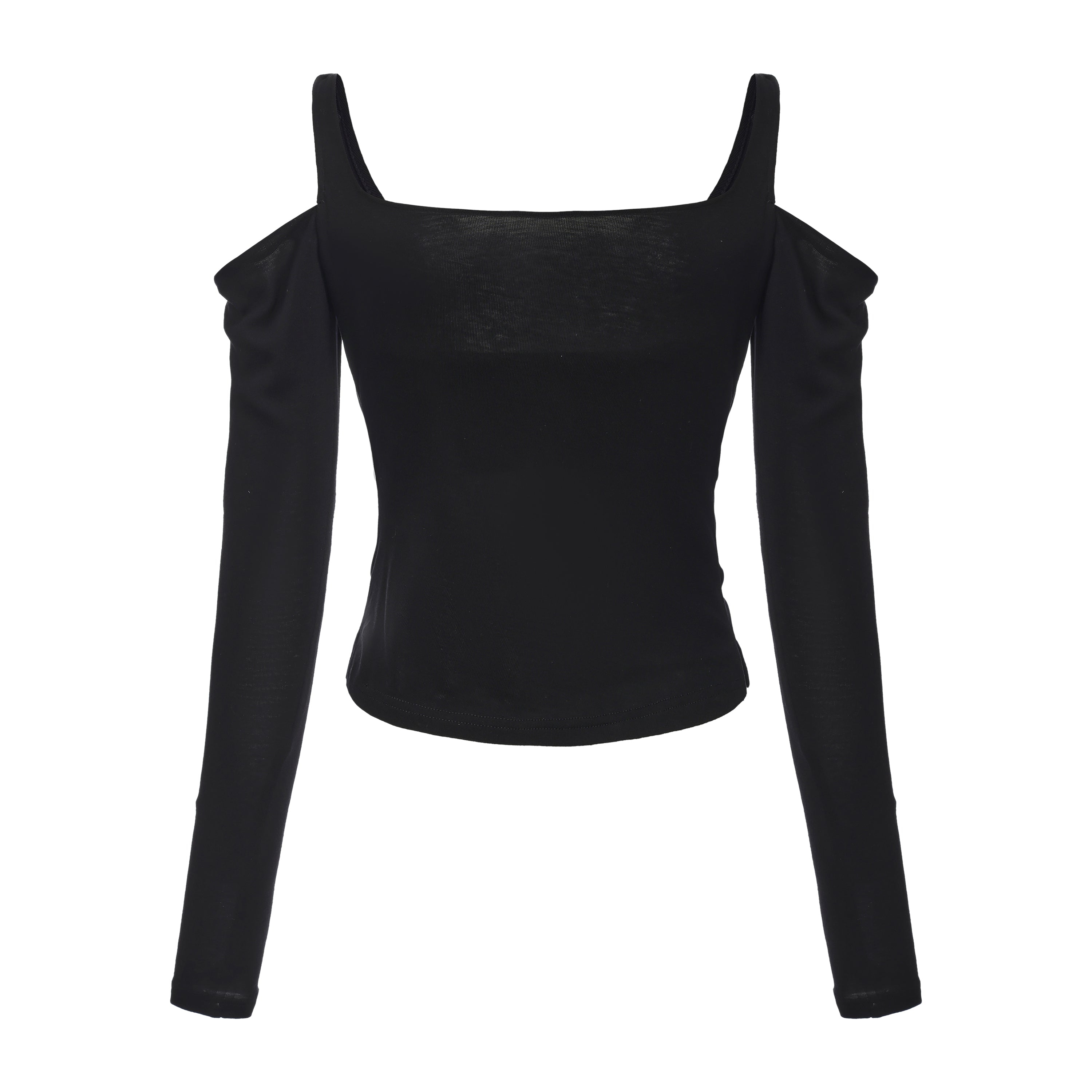 Black Off-The-Shoulder Draped Halter Long-Sleeve Top