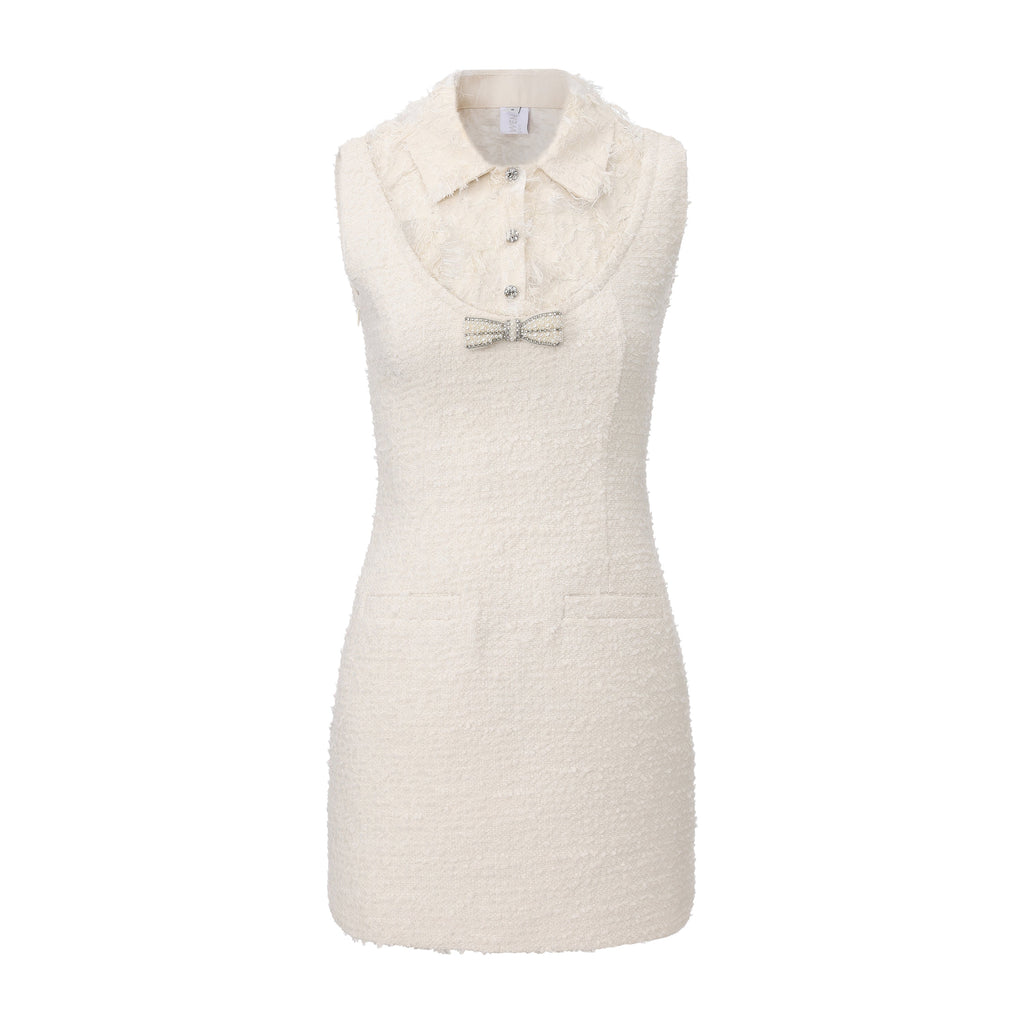 White Xiang-Style Collar-Patchwork Dress