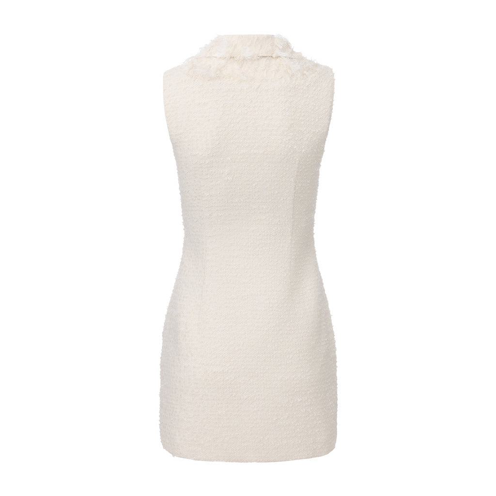 White Xiang-Style Collar-Patchwork Dress