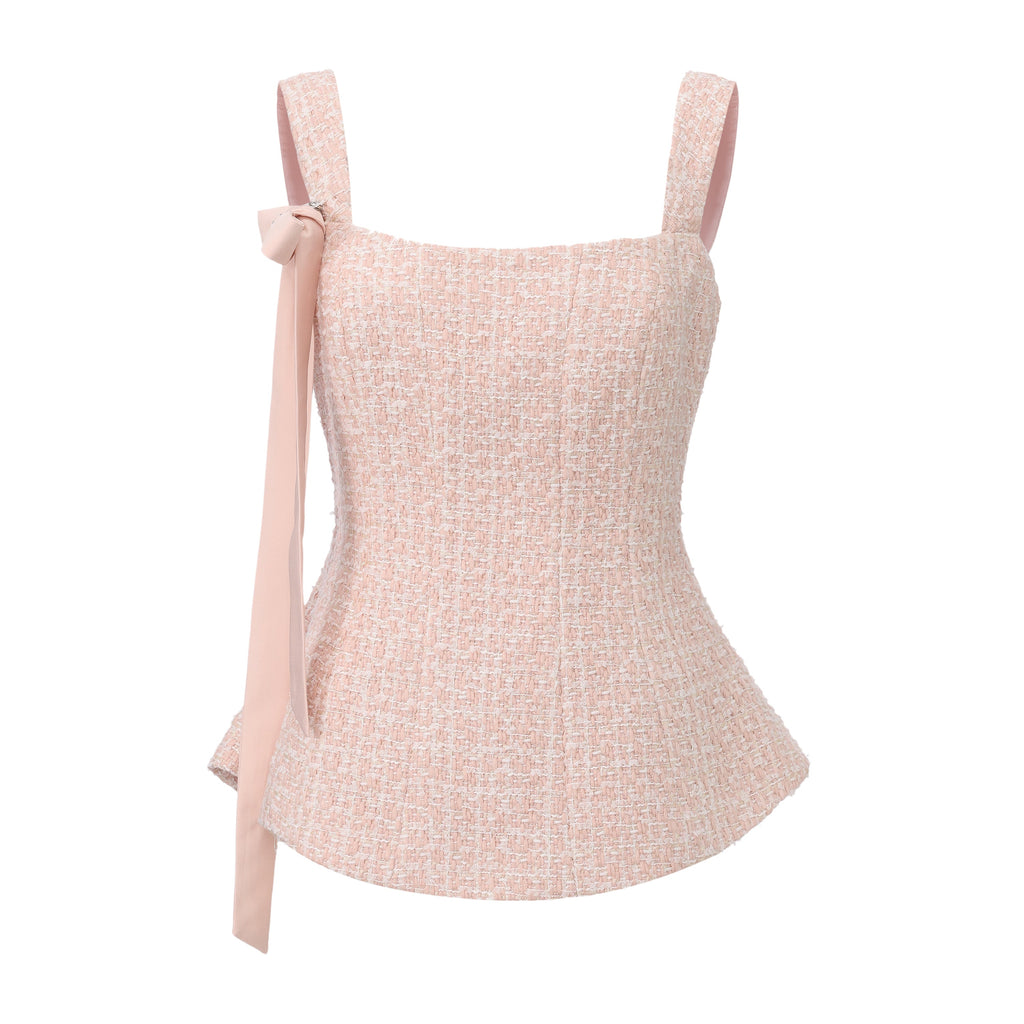 Pink Bow Sleeveless Fitted Top