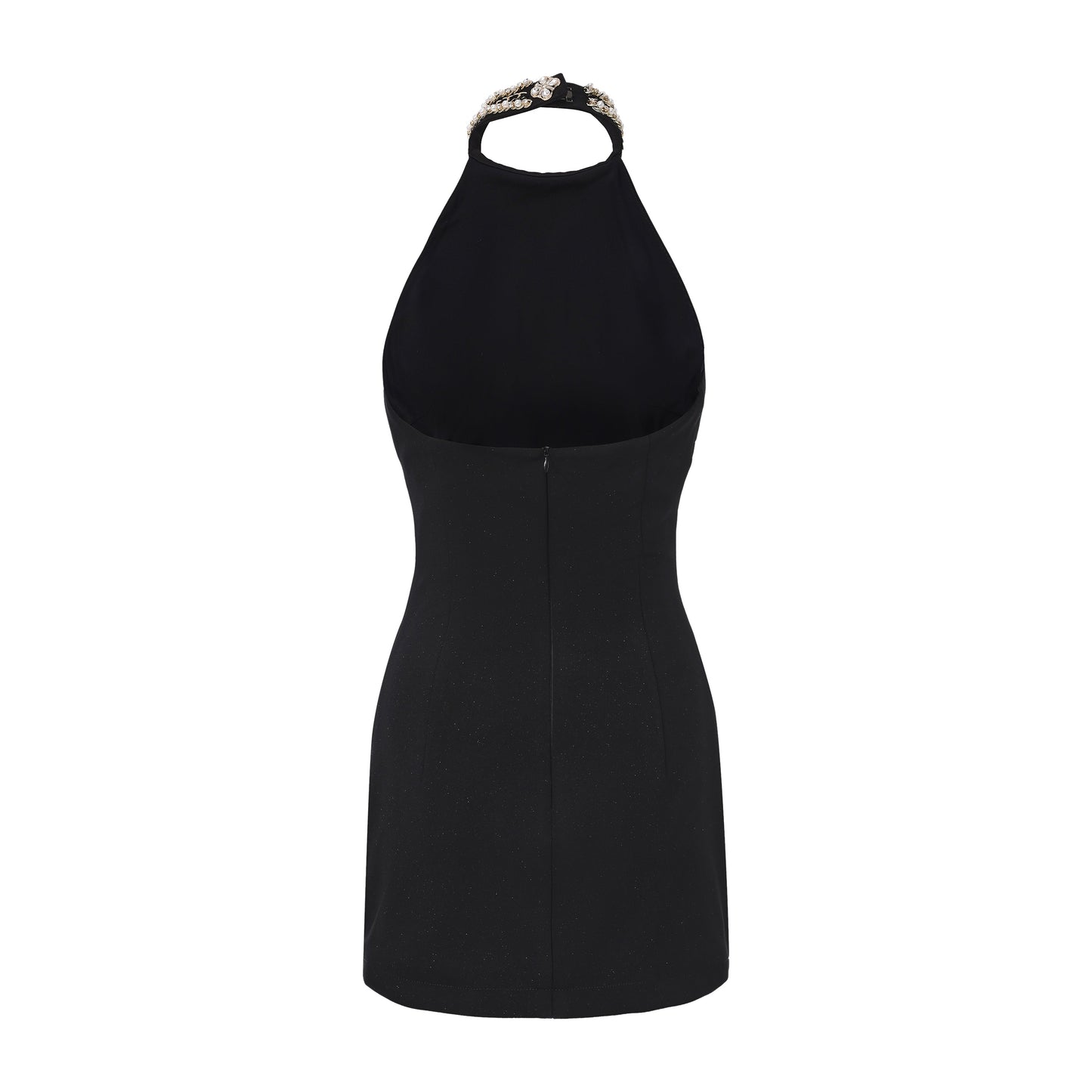 Black Halter Beaded Ruched Dress