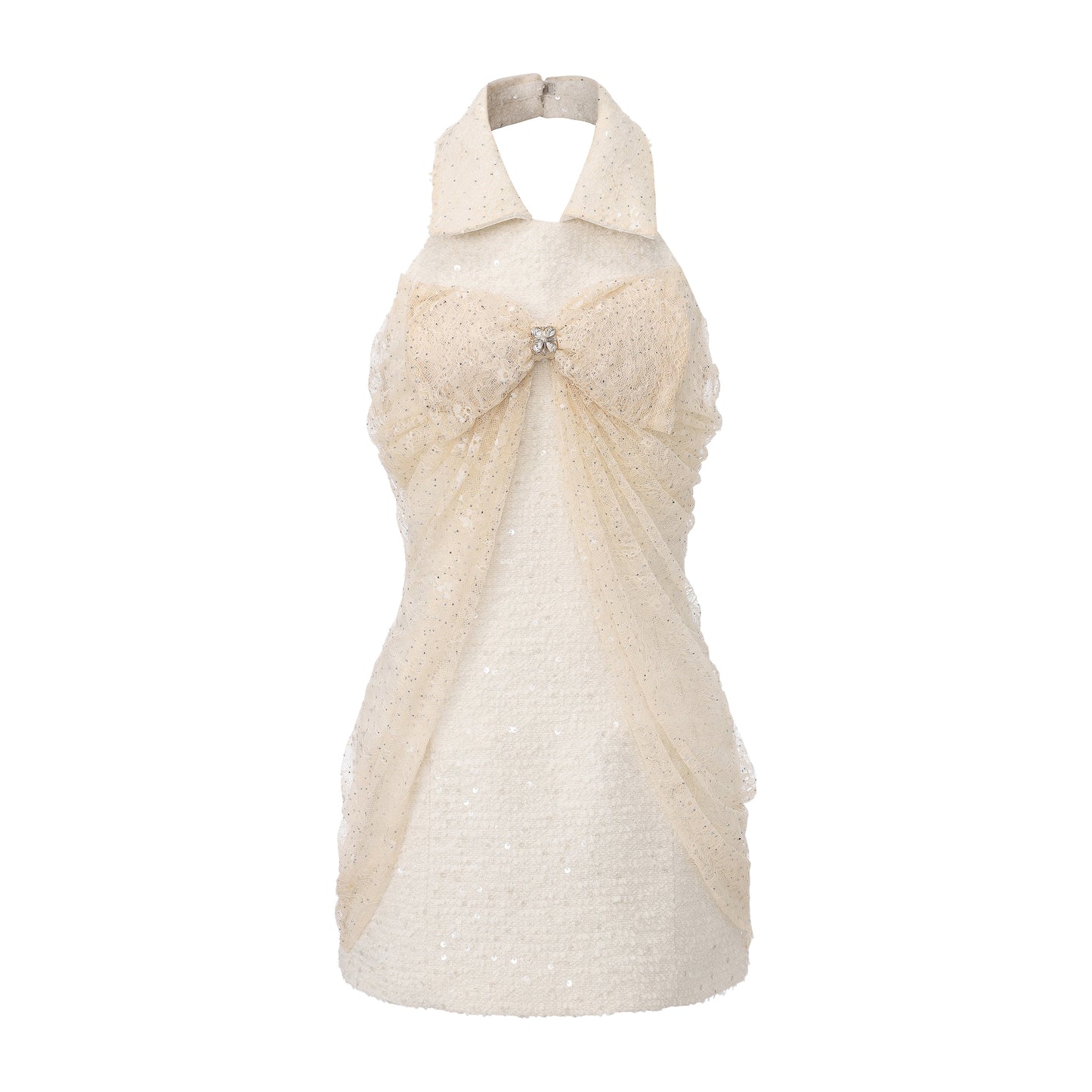 White Collar Halter Bow Lace Top