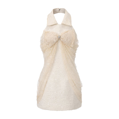 White Collar Halter Bow Lace Top