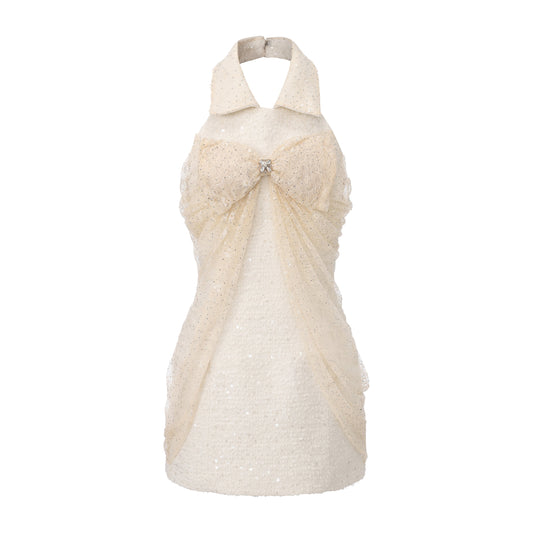 White Collar Halter Bow Lace Top