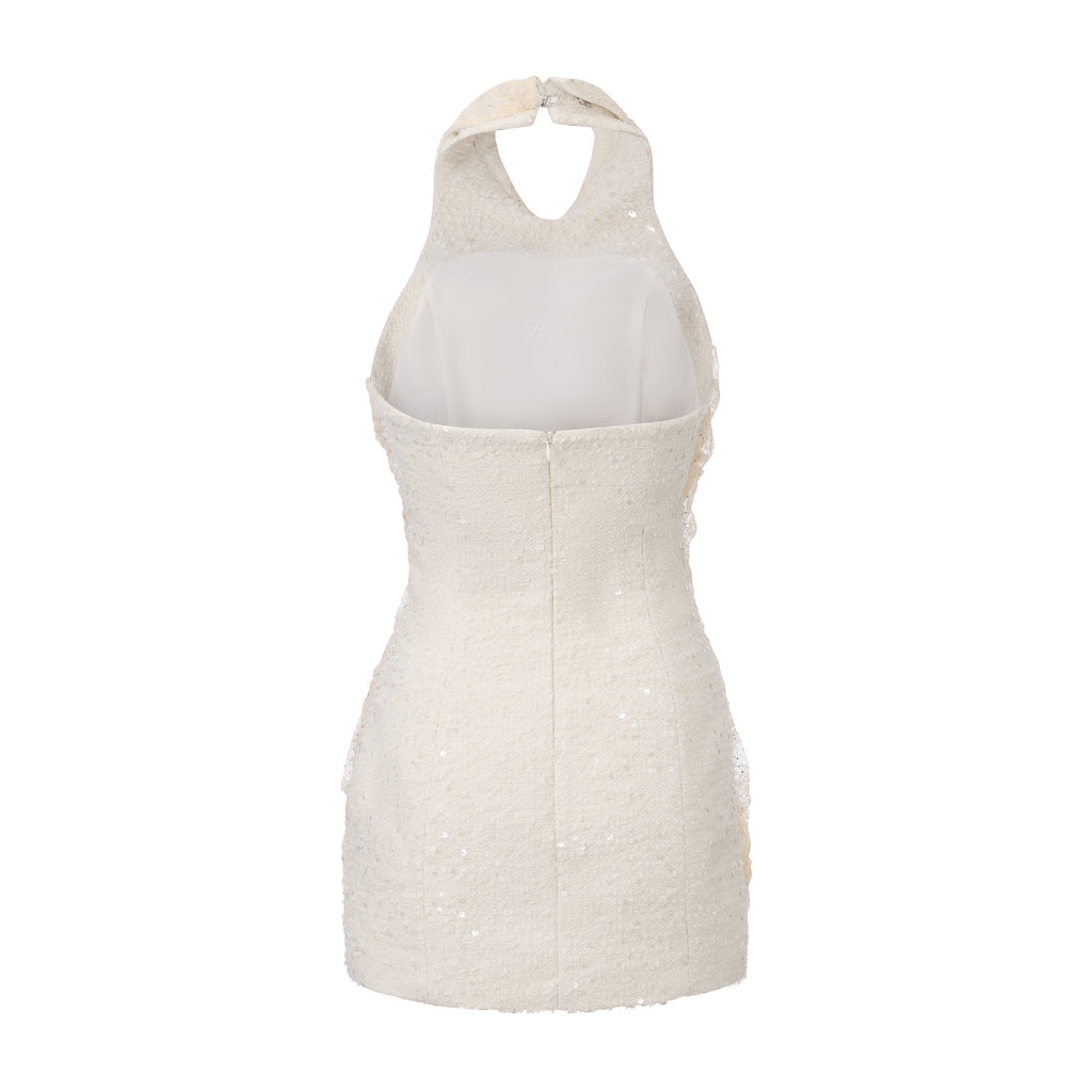 White Collar Halter Bow Lace Top