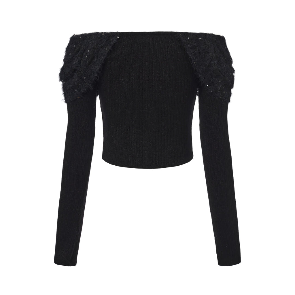 Black Knitted Lace Off-The-Shoulder Top