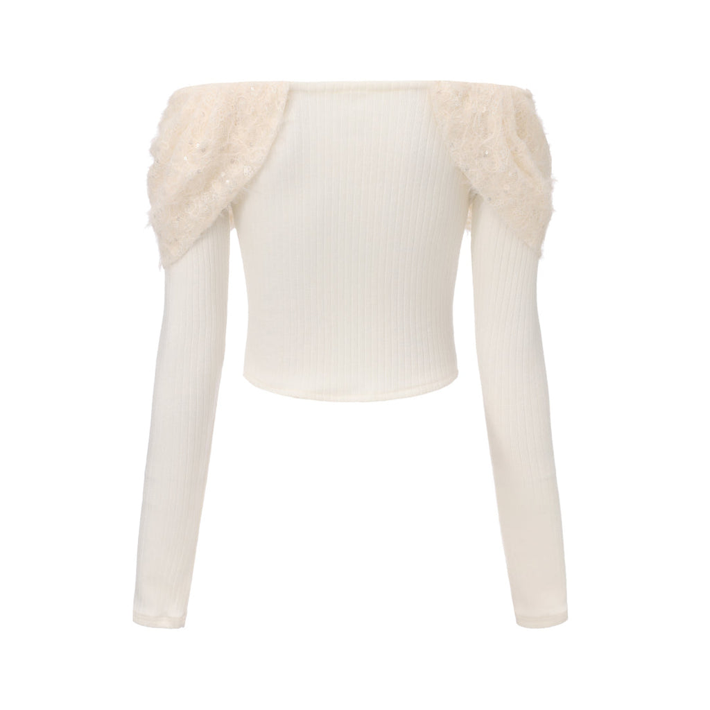 White Knitted Lace Off-The-Shoulder Top