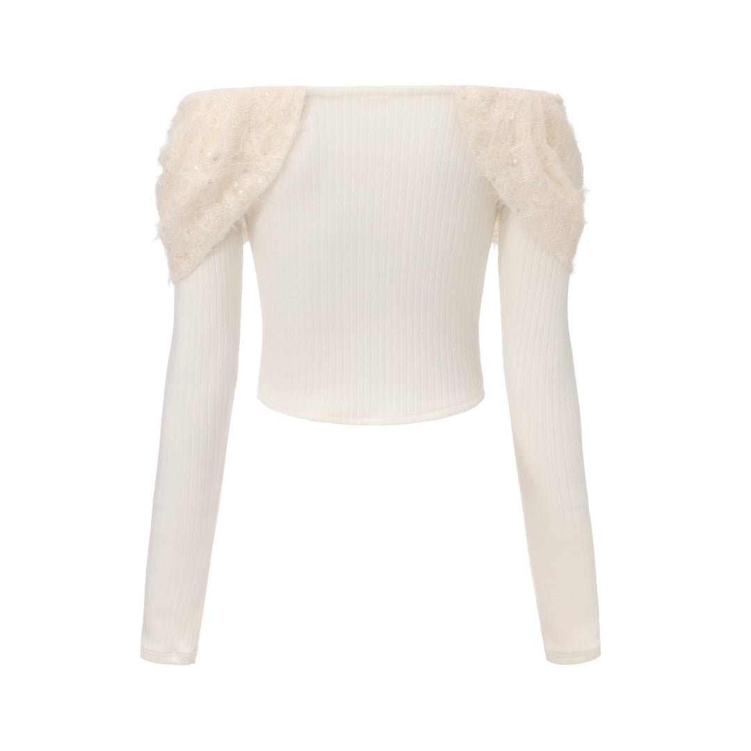 White Knitted Lace Off-The-Shoulder Top