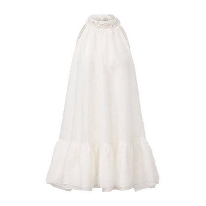 White Halter Silver Lace-Up Dress