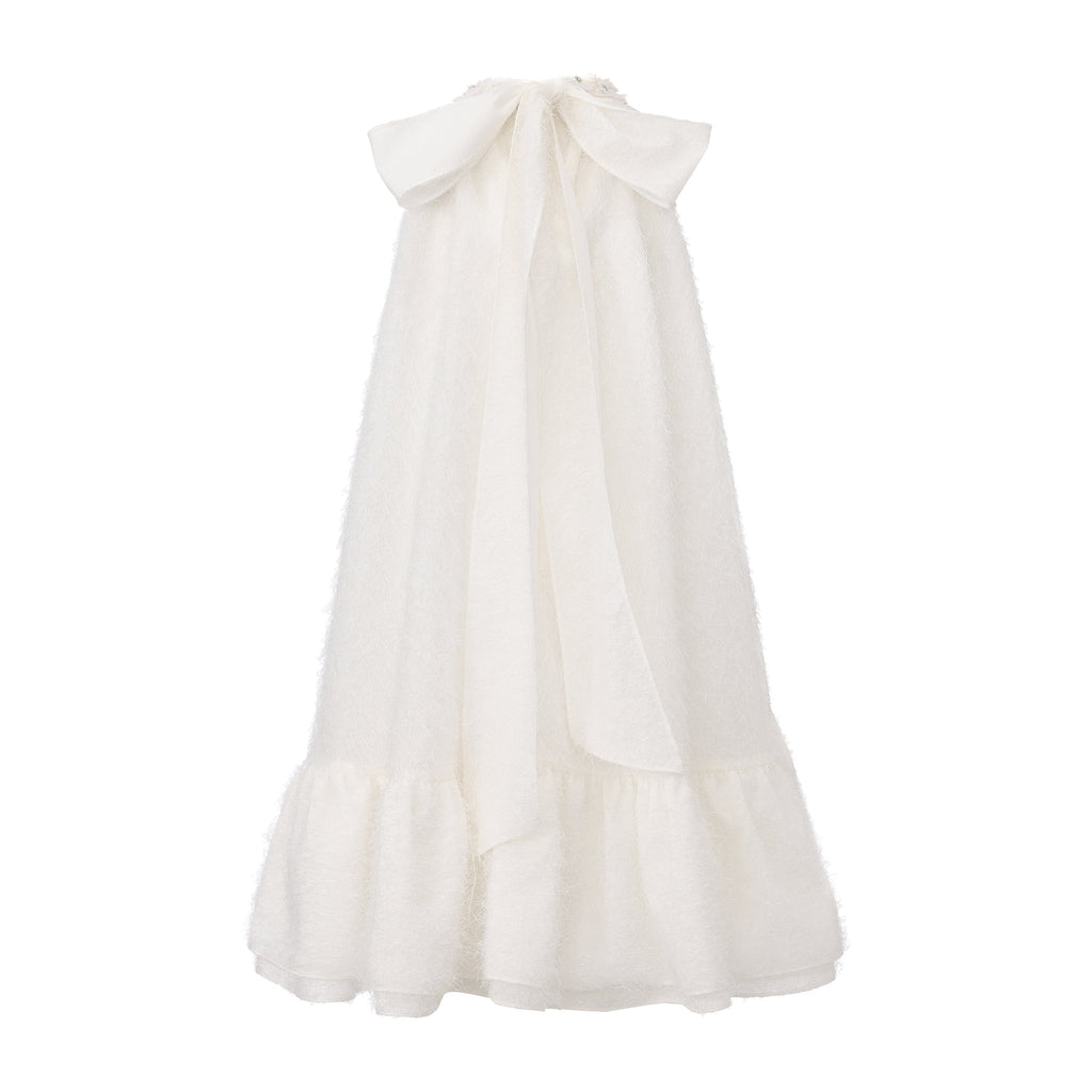 White Halter Silver Lace-Up Dress