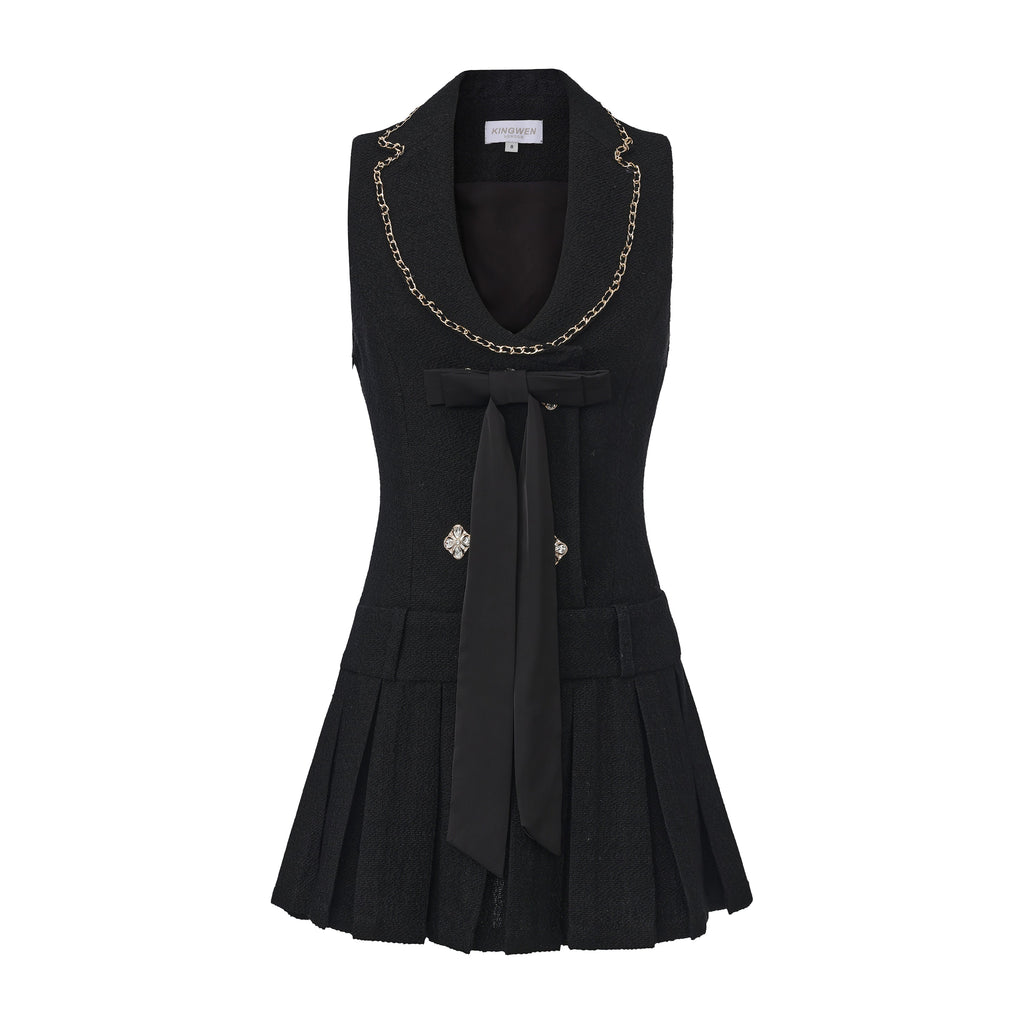 Black Tweed Pleated Dress