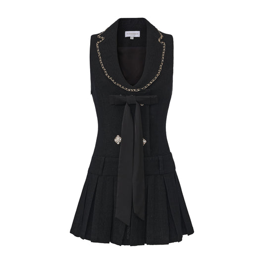 Black Tweed Pleated Dress