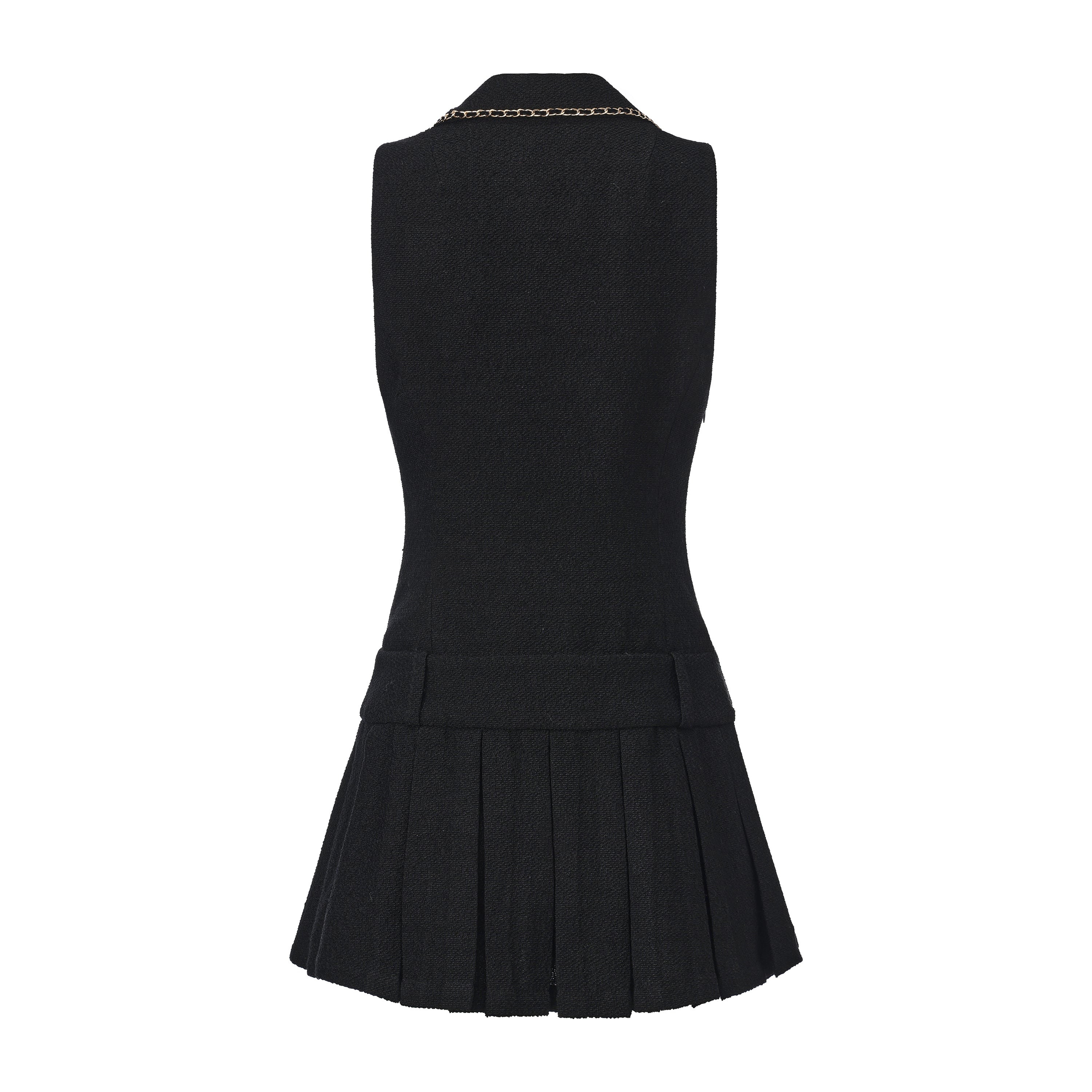Black Tweed Pleated Dress