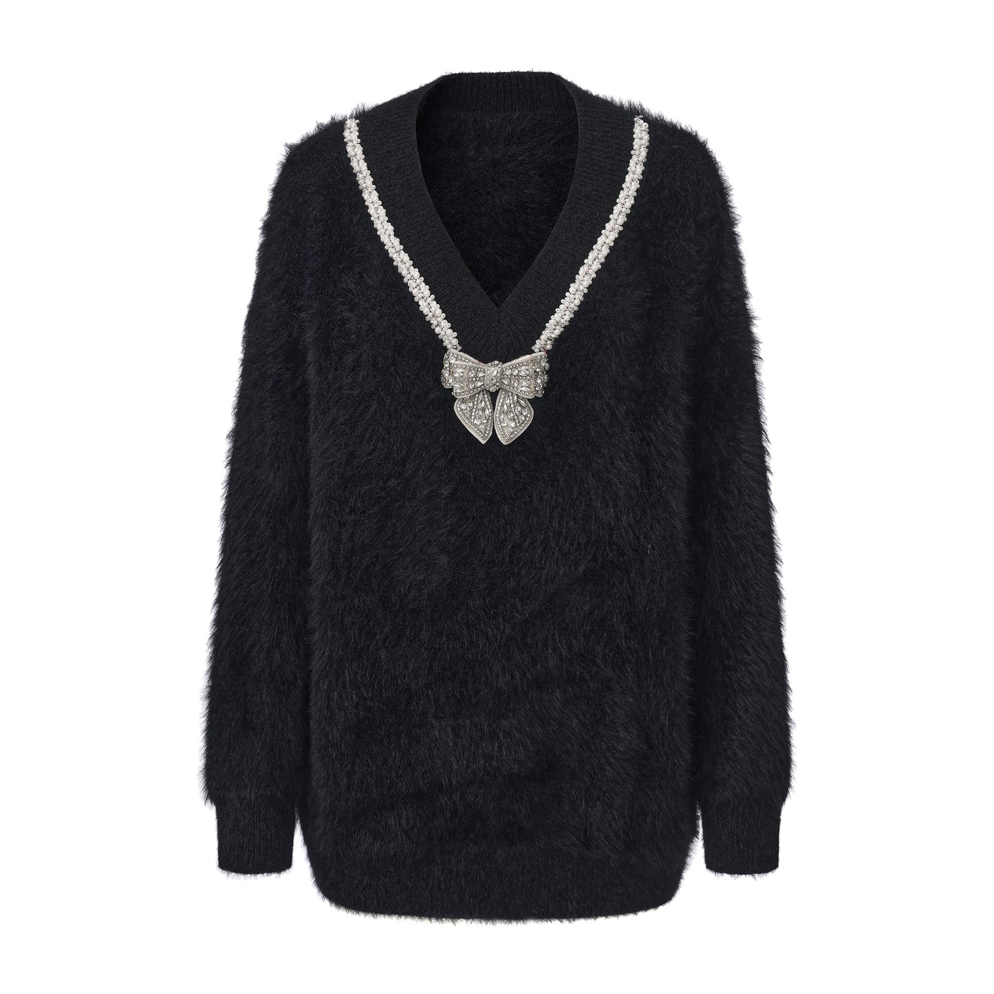 Black Bow Draped Chain Sweater