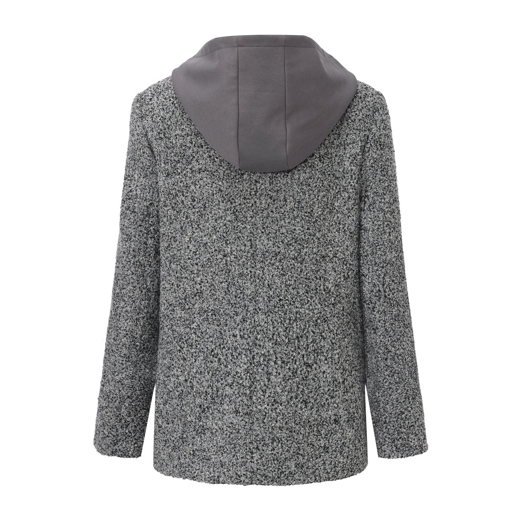 Gray Detachable Square-Necked Tweed Coat