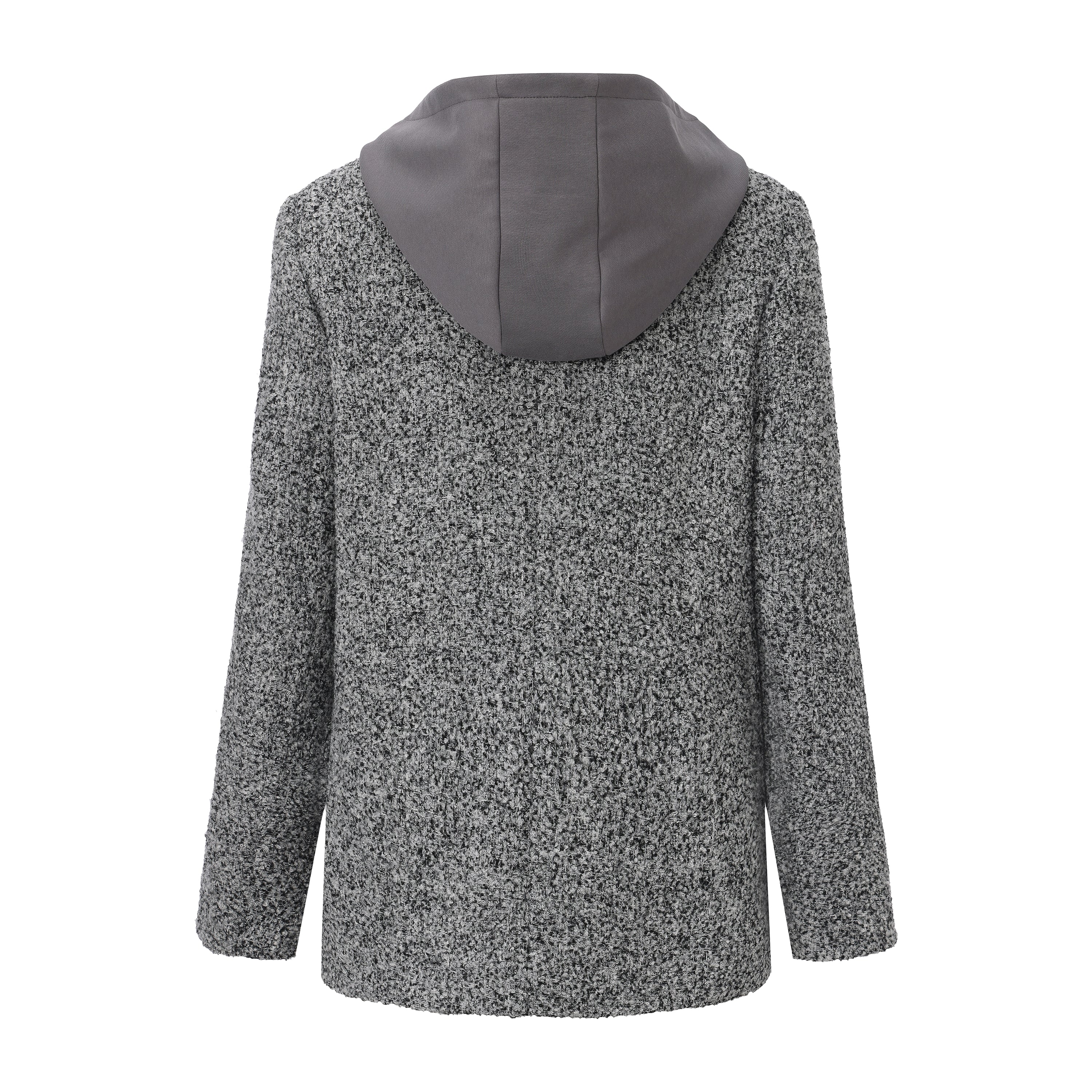 Gray Detachable Square-Necked Tweed Coat