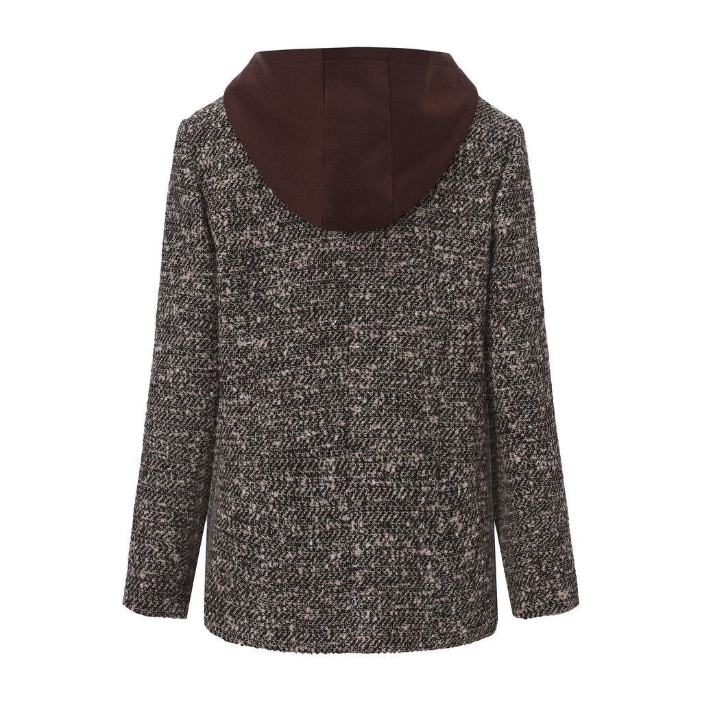 Brown Detachable Square-Necked Tweed Coat