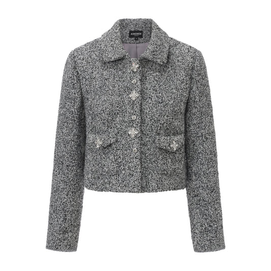 Gray Collar Looped Woolen Coat