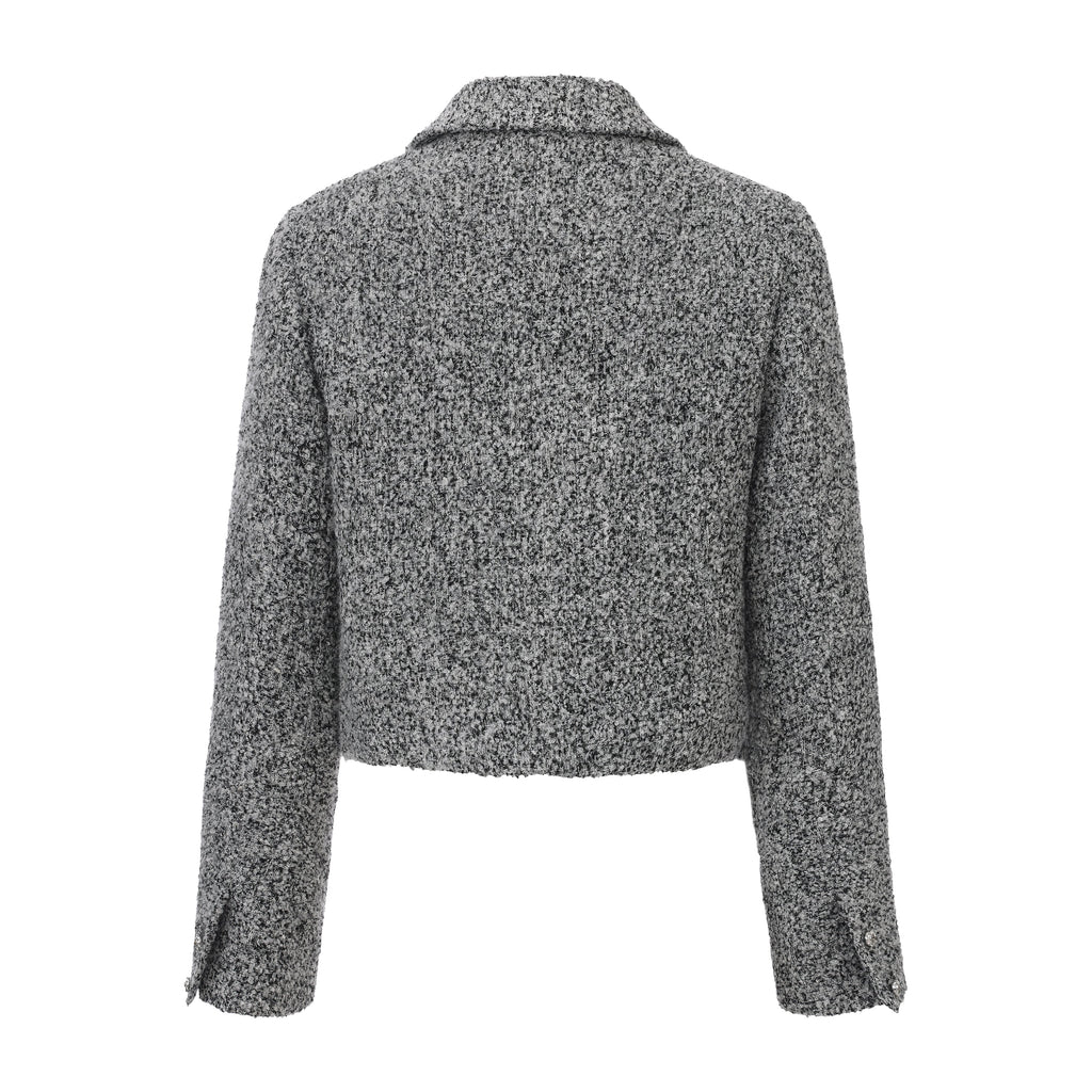 Gray Collar Looped Woolen Coat