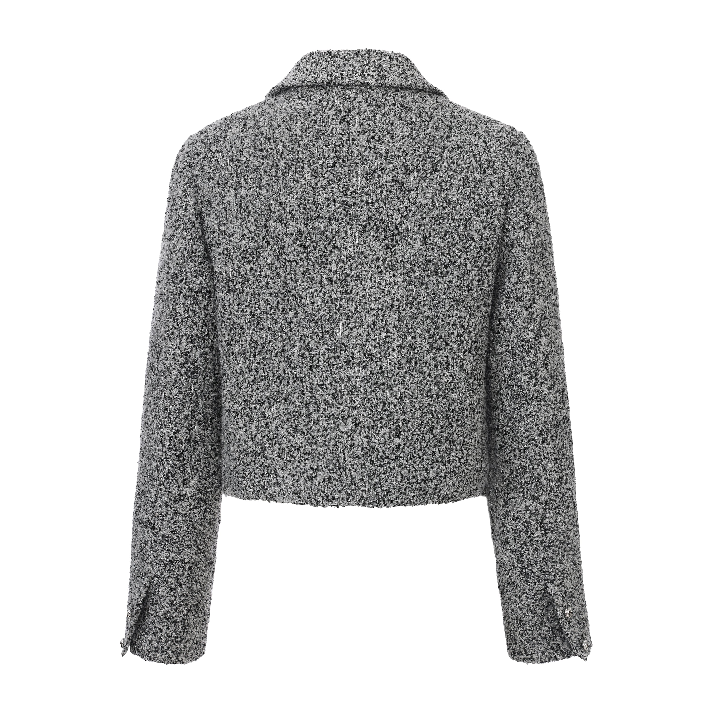 Gray Collar Looped Woolen Coat