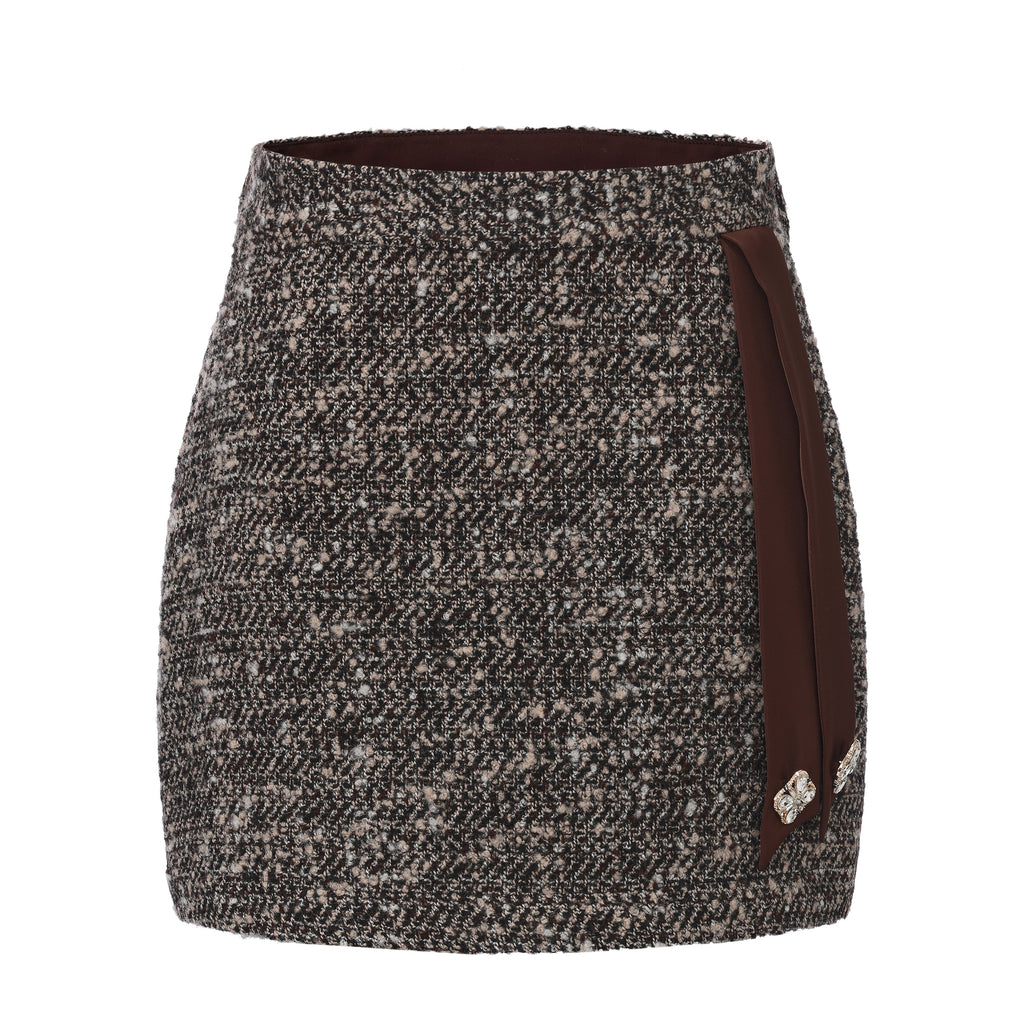 Coffee-Colered Tweed Pencil Skirt