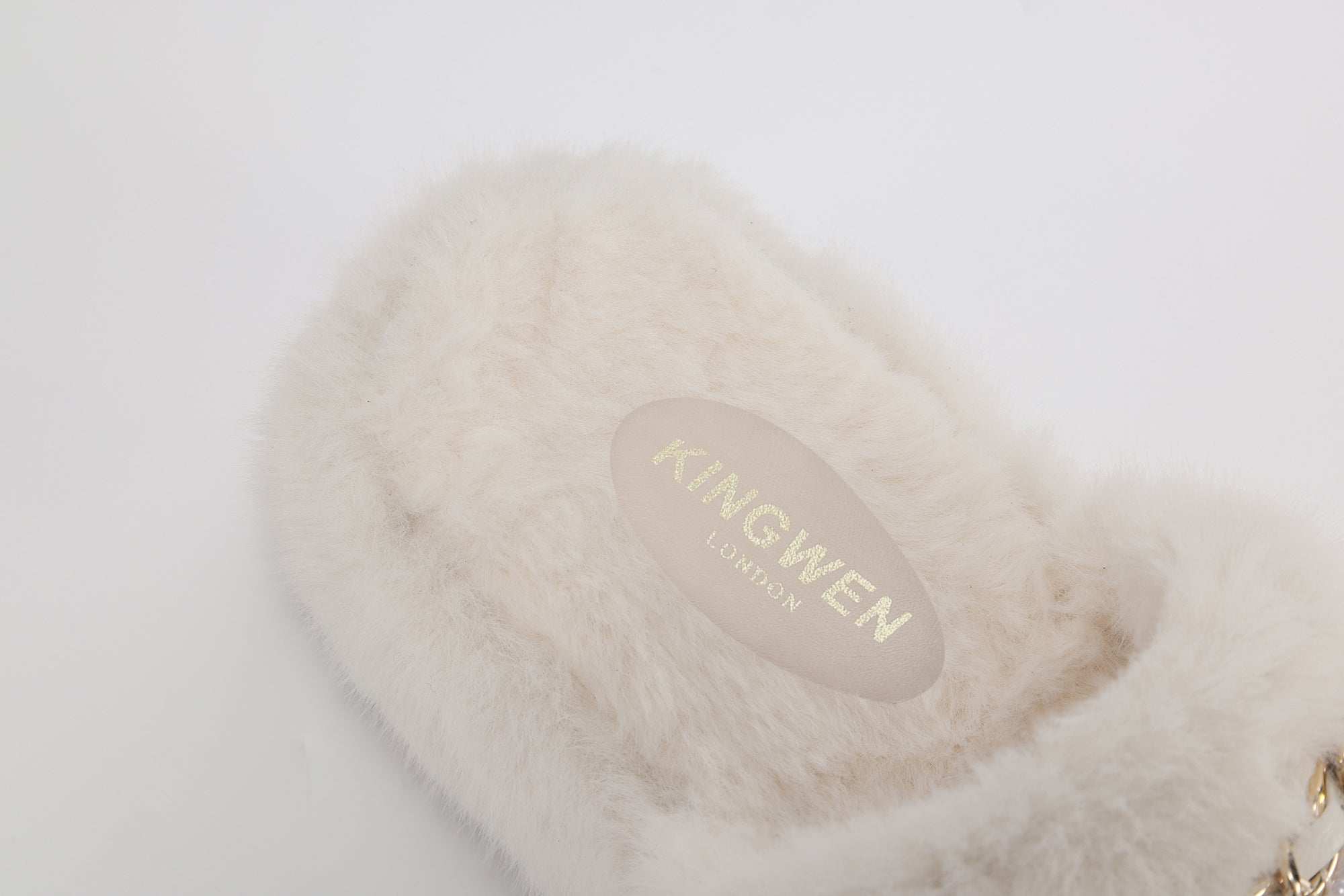 White Platform Chain Pearl Furry Slippers